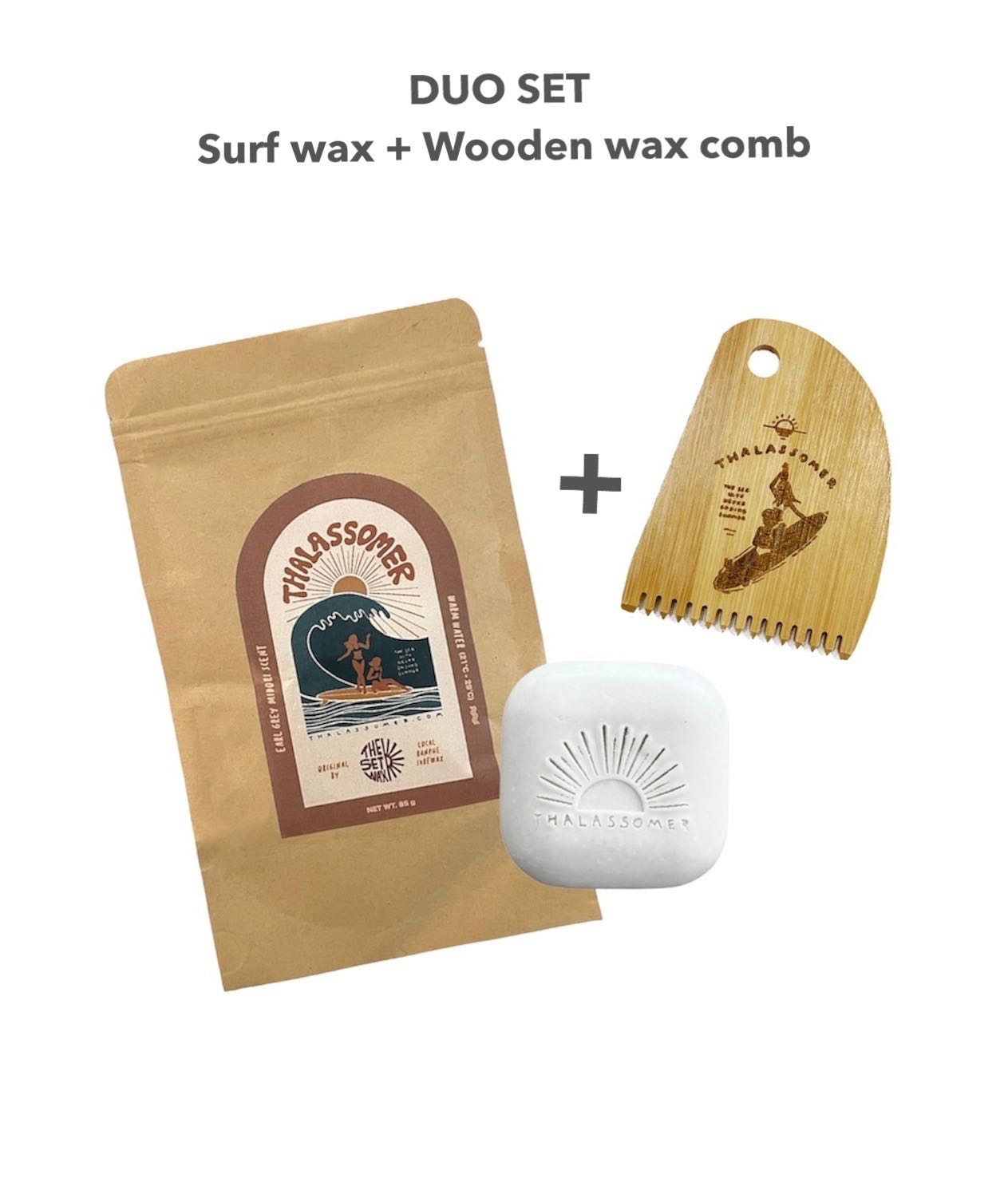 DUO SET Wooden wax comb + Thalassomer Surf wax