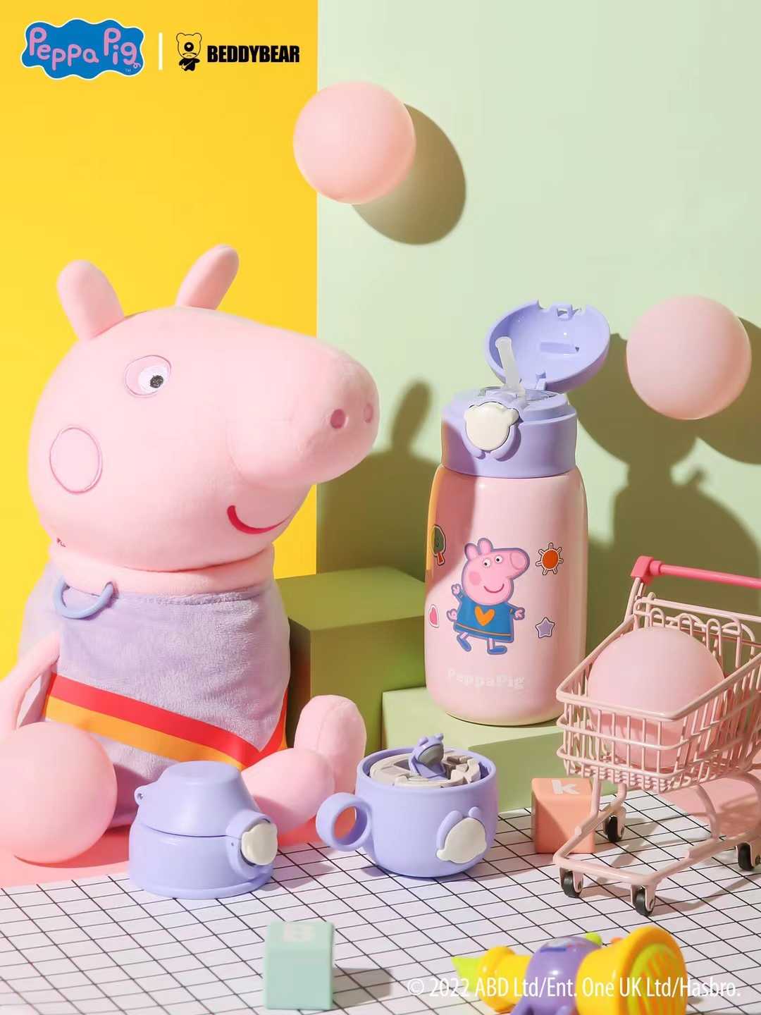 BeddyBearXPeppa Pig กระติกน้ำสูญญากาศ เก็บอุณหภูมิ พร้อมกระเป๋าสะพายตุ๊กตา BB001LMPP-002D