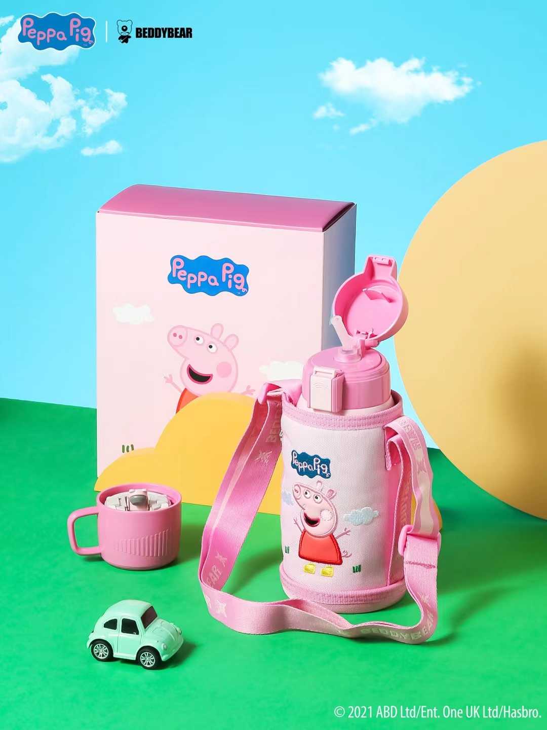 BeddyBearXPeppa Pig กระติกน้ำสูญญากาศสแตนเลส 2-in-1 เก็บอุณหภูมิพร้อมกระเป๋าสะพาย BB002PP-002