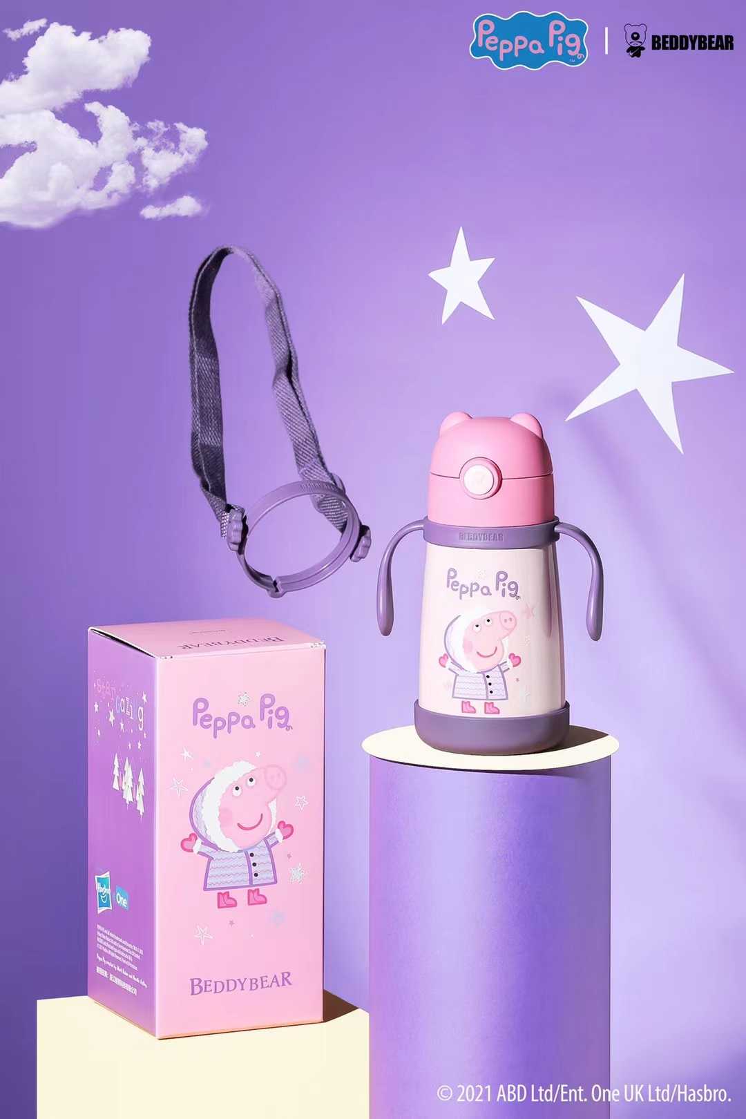 BeddyBearXPeppa Pig กระติกน้ำสูญญากาศสแตนเลส เก็บอุณหภูมิ พร้อมข้อต่อสายสะพายและมือจับ BB003MPP-002