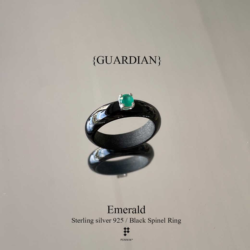 [SALE20%]{GUARDIAN} RU63122 แหวนนิลล้วนปัดเงา ประดับพลอยมรกต  4mm หุ้มเงินชุบทองคำขาว