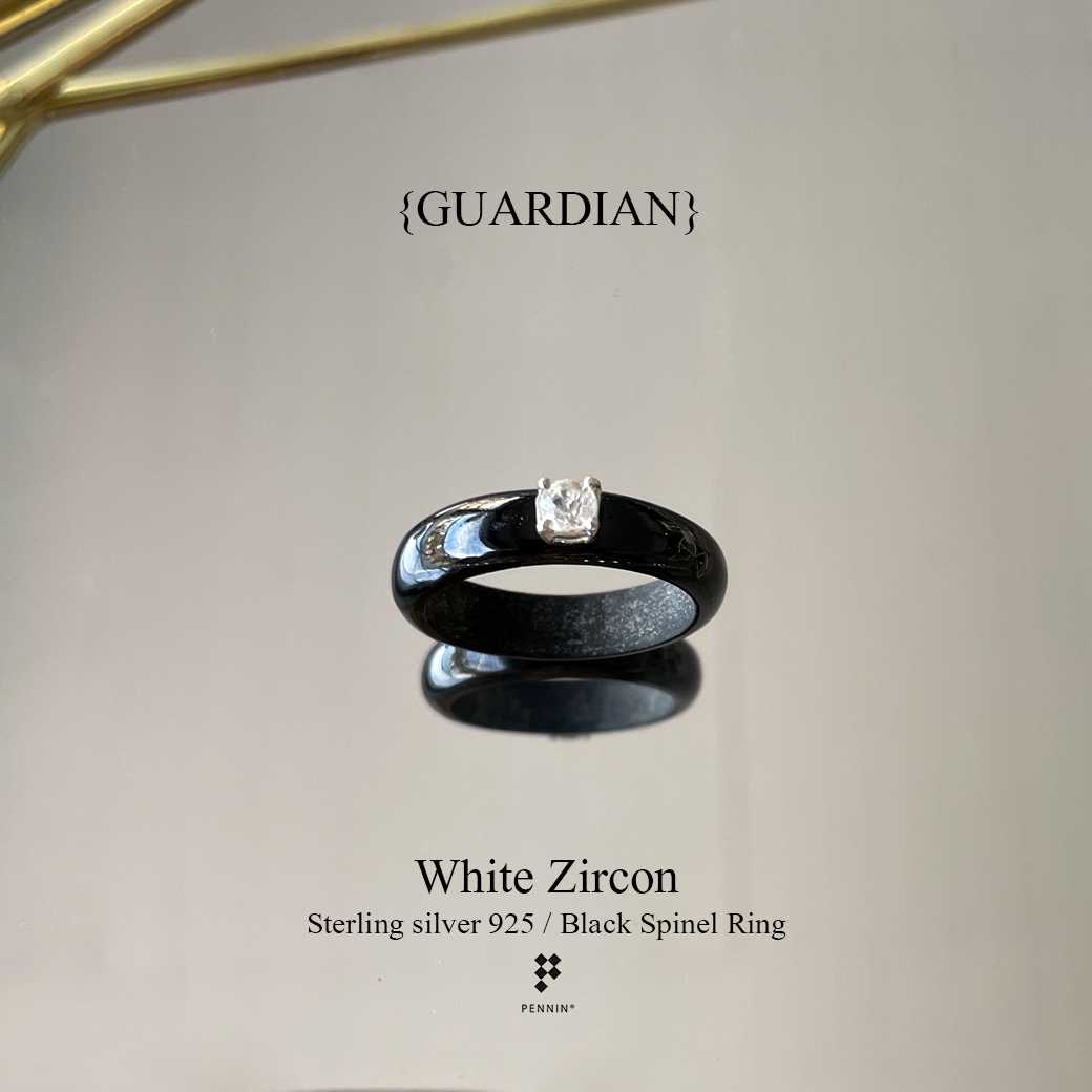 [SALE20%]{GUARDIAN} RU63117 แหวนนิล ประดับพลอยเพทายขาว4mm หุ้มเงินชุบทองคำขาว ปกป้องคุ้มครอง นำโชค
