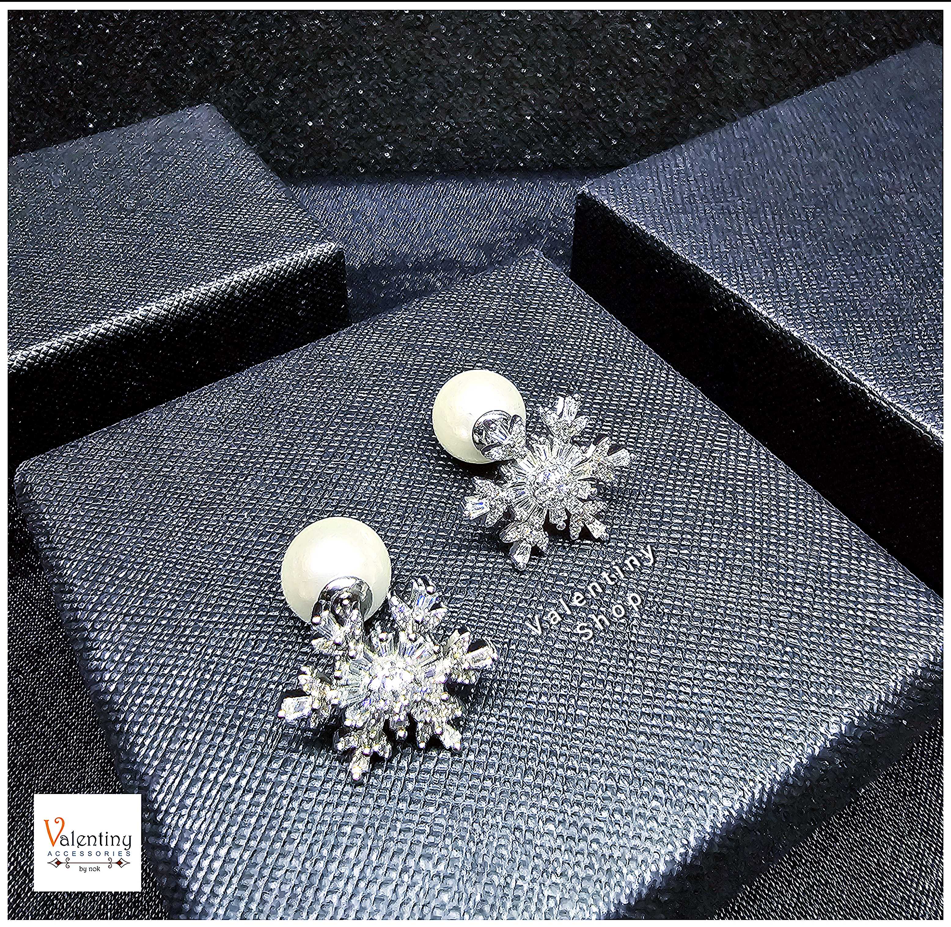 ERN081 ต่างหู คอลเล็กชั่นคริสต์มาส เพชร Cz diamond ชุบทองคำขาวรูปเกร็ดหิมะทับหลังมุกสวยมาก 
