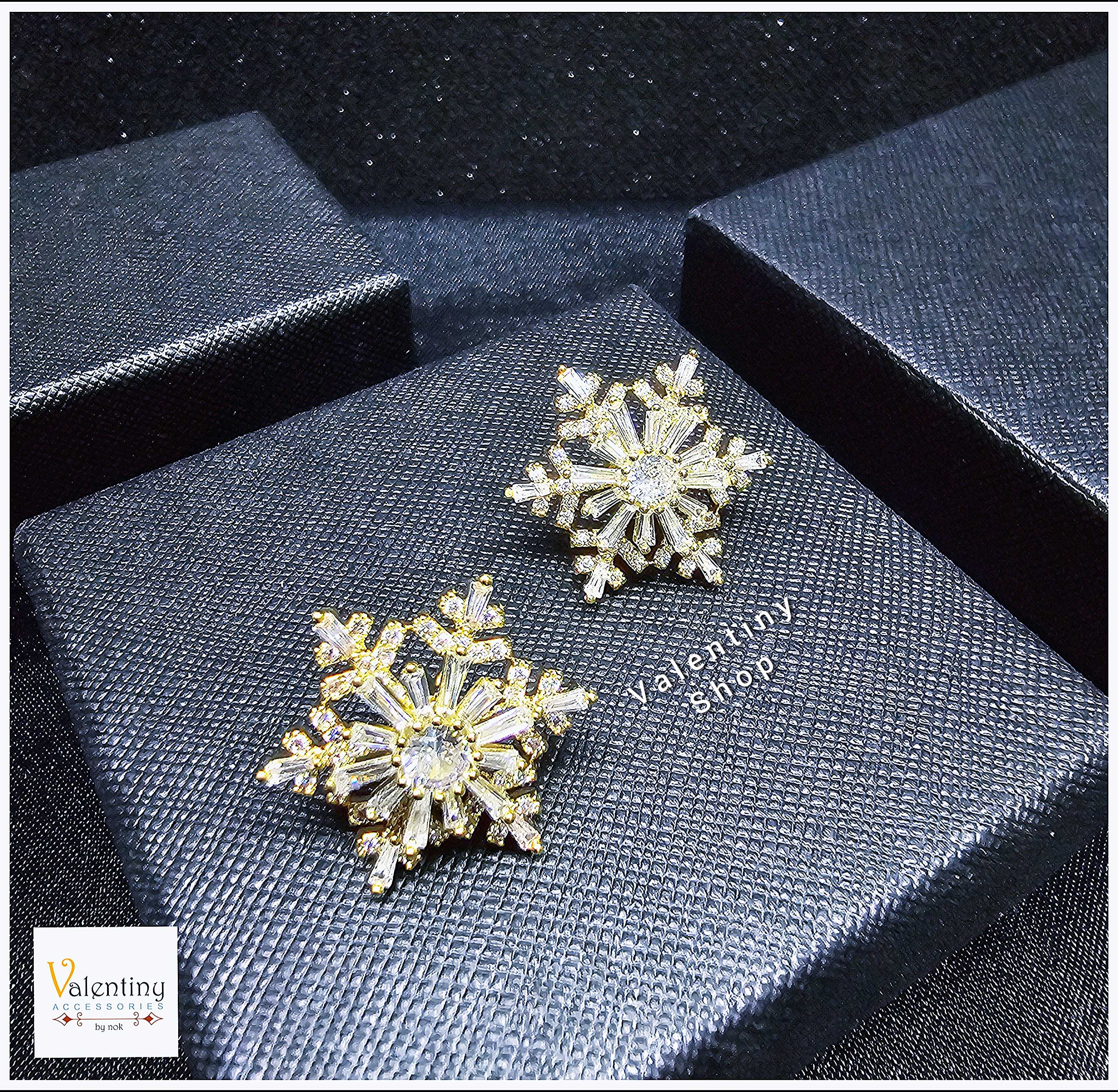 ERN081 ต่างหู คอลเล็กชั่นคริสต์มาส เพชร Cz diamond ชุบทอง 18 k รูปเกร็ดหิมะ 2 ชั้นหมุนได้สวยดูแพงมาก