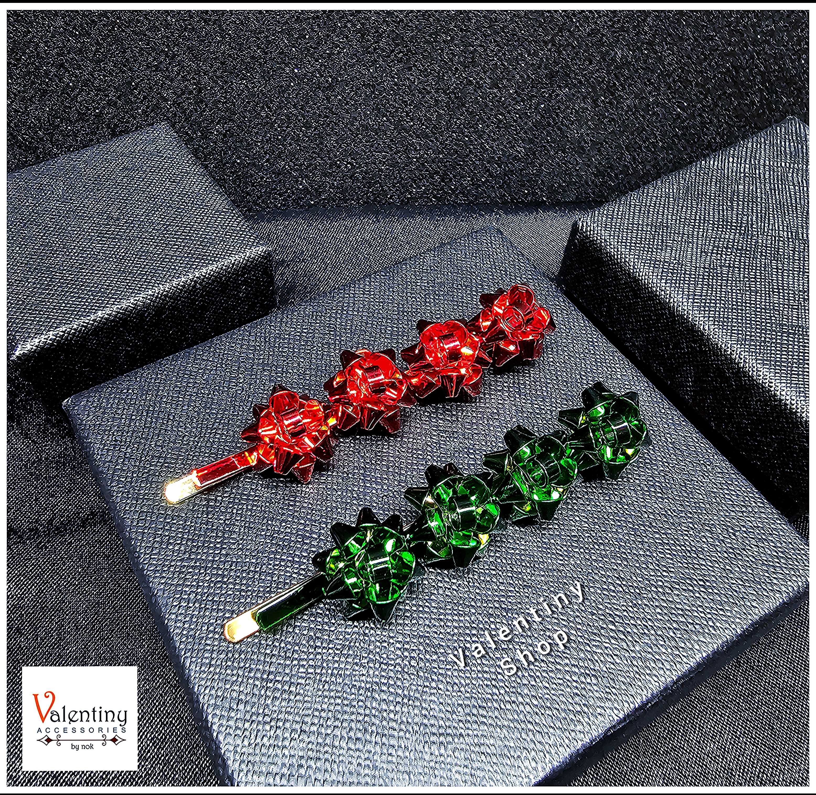 ERN081 กิ๊บตืดผม คอลเล็กชั่นคริสต์มาส งานรูปดอกริ้บบิ้น ( Set 2 ชิ้น )สีเขียวและสีแดง น่ารักๆ