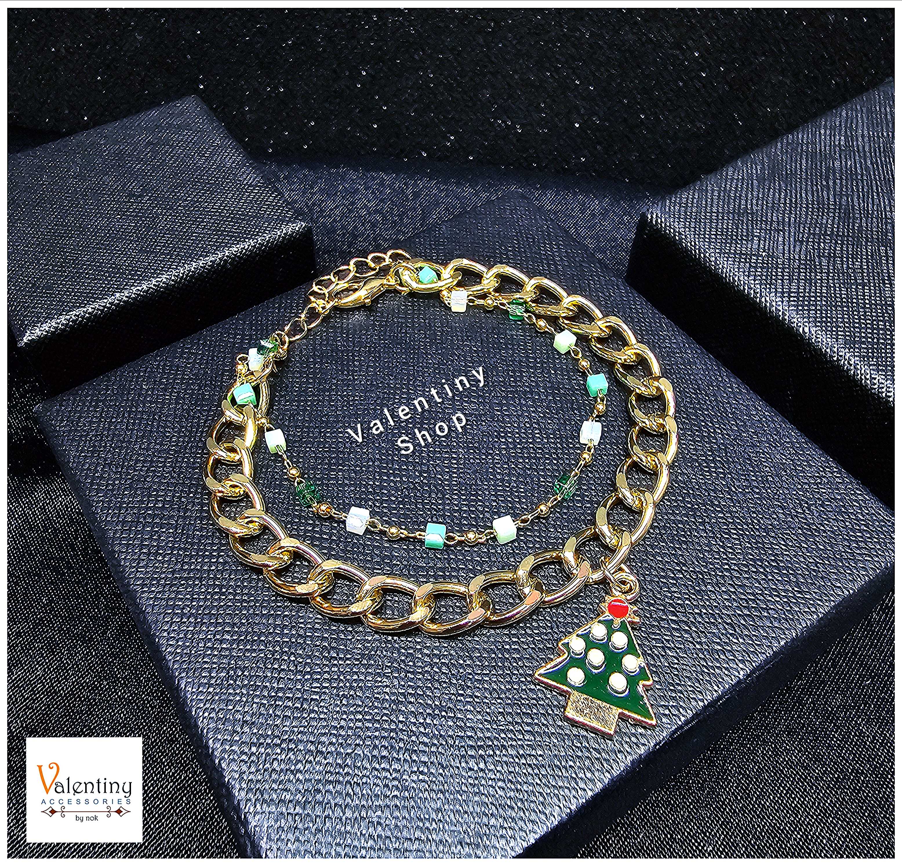 ERN081 สร้อยข้อมือ คอลเล็กชั่นคริสต์มาส งานเลเยอร์สร้อยทองและสร้อยลูกปัดห้อยจี้ต้นคริสต์มาสน่ารักๆ