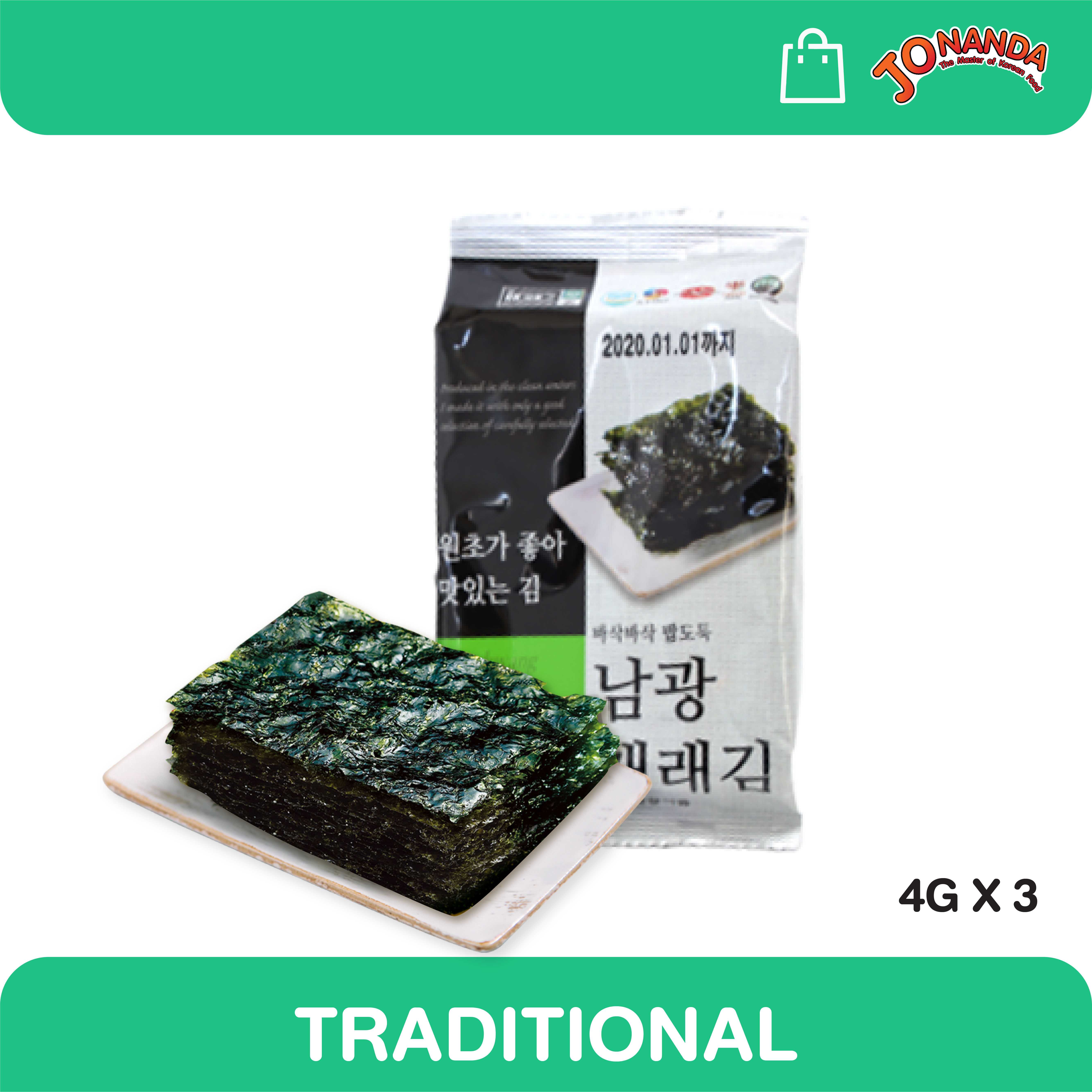 นัมควัง สาหร่ายเกาหลีอบกรอบ รสดั้งเดิม (4กรัมX3ซอง) Namkwang Traditional Seaweed Pack 3 ซอง
