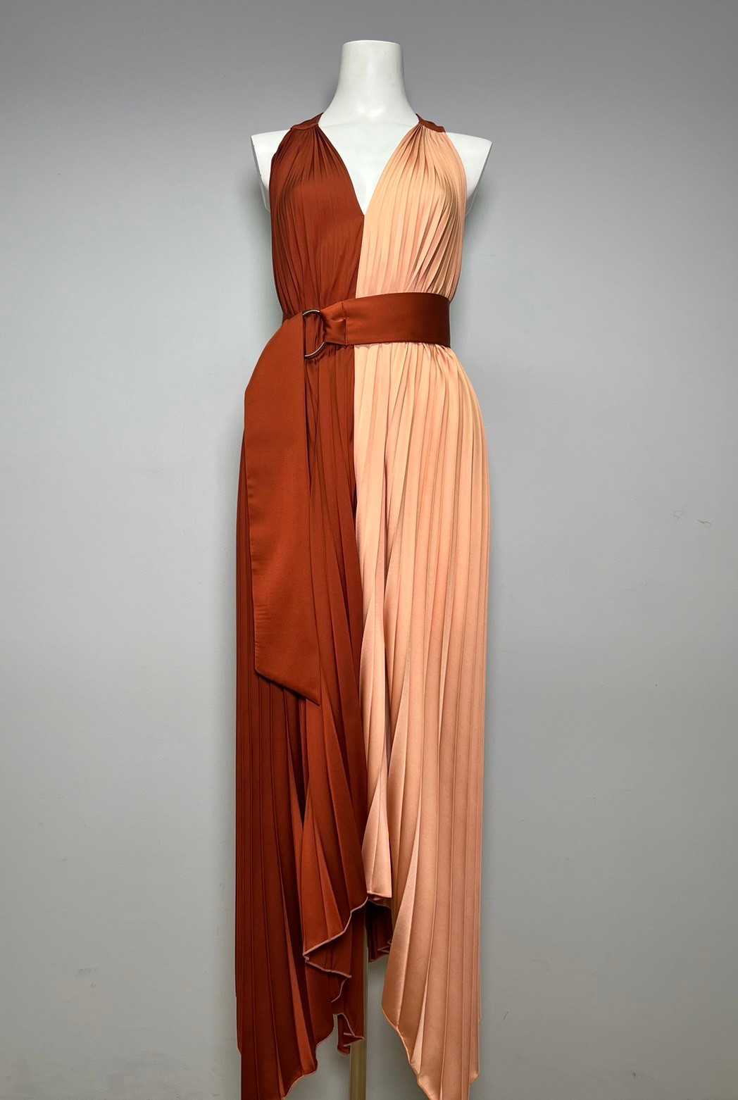 Eva 2 tone Dress - Peach/Brown