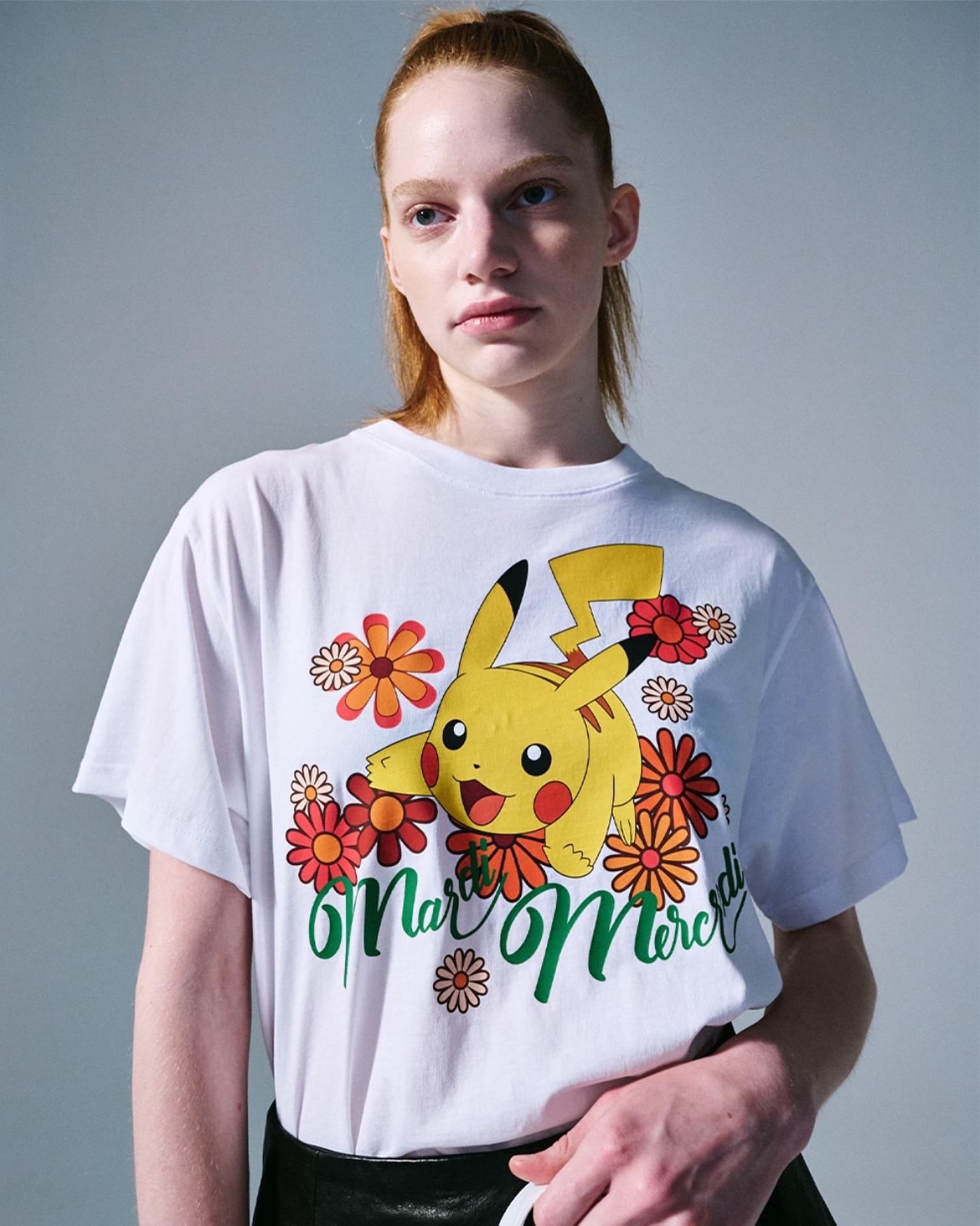 (พร้อมส่ง) Mardi mercredi tshirt blossom pikachu white