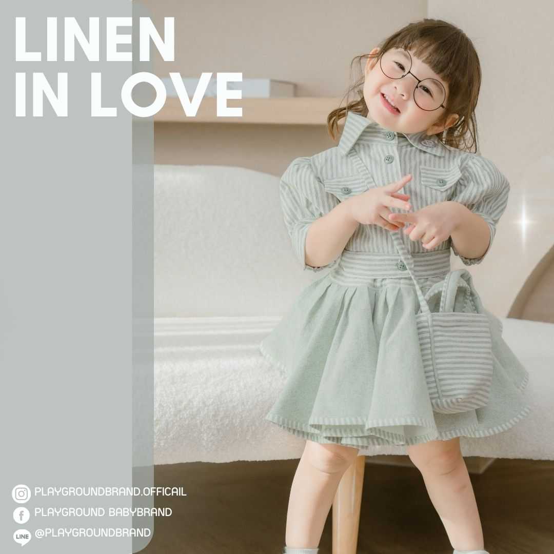 LN07_Doll Sleeve Crop + Dirndl Skirt + Bag (GREEN)_เสื้อริ้ว+กระโปรงพื้น