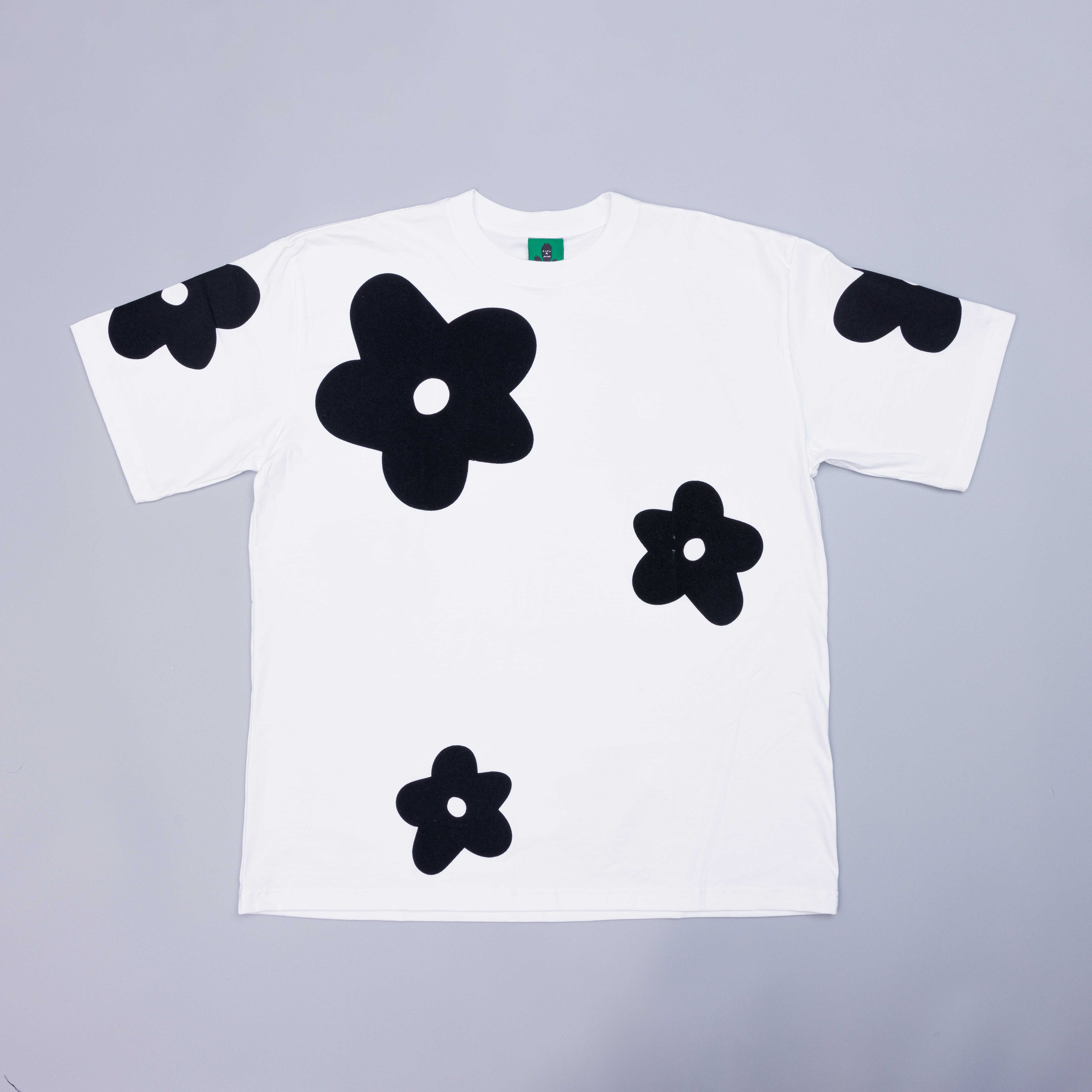 BS 242 White cotton oversized t-shirt Silkscreen velvetBLACK