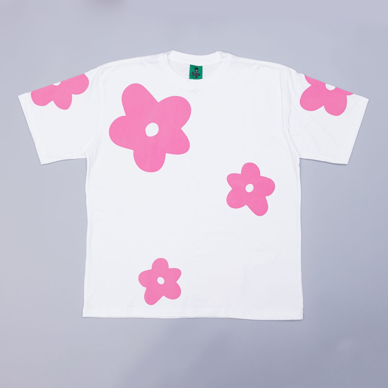 BS 243 White cotton oversized t-shirt Silkscreen velvetPINK