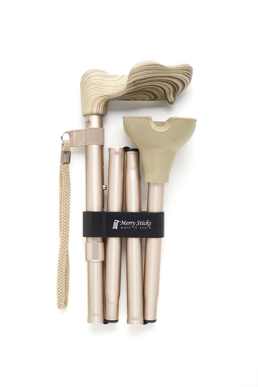 ไม้เท้า Merry Sticks รุ่น Ergonomic รับสรีระของอุ้งมือ ตั้งยืนได้เอง _สีแชมเปญ__มือขวา