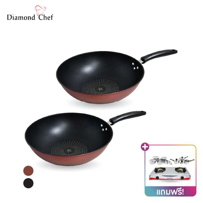 Diamond Chef ไดม่อน เชฟ ชุดกระทะเซ็ตใหญ่ 1แถม1 แถมเพิ่ม หม้อแขก หม้อ เตาแก๊ส จำนวน1เซต (319844)