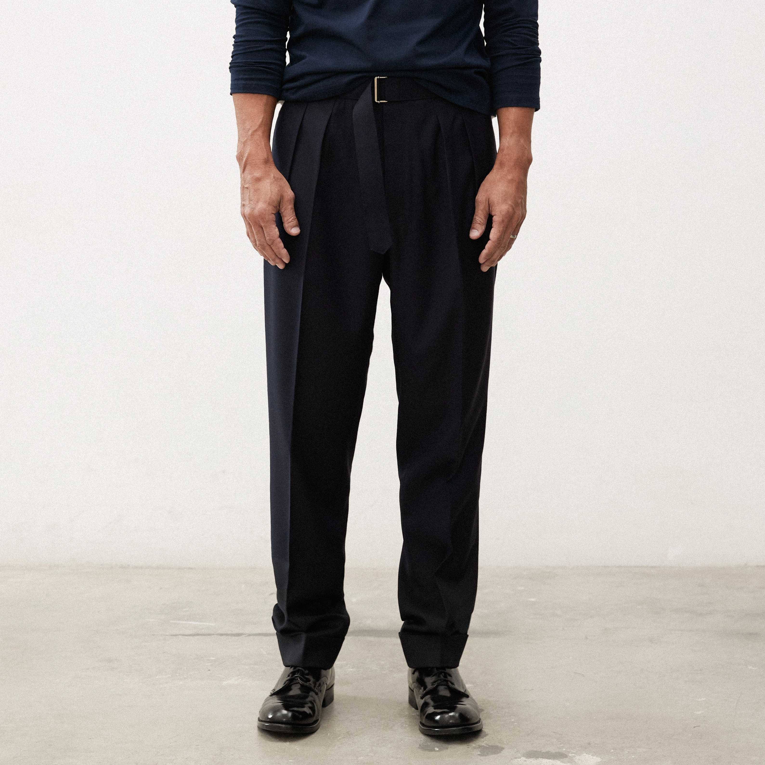 JACQUES Belted Pants - Dark Navy Wool