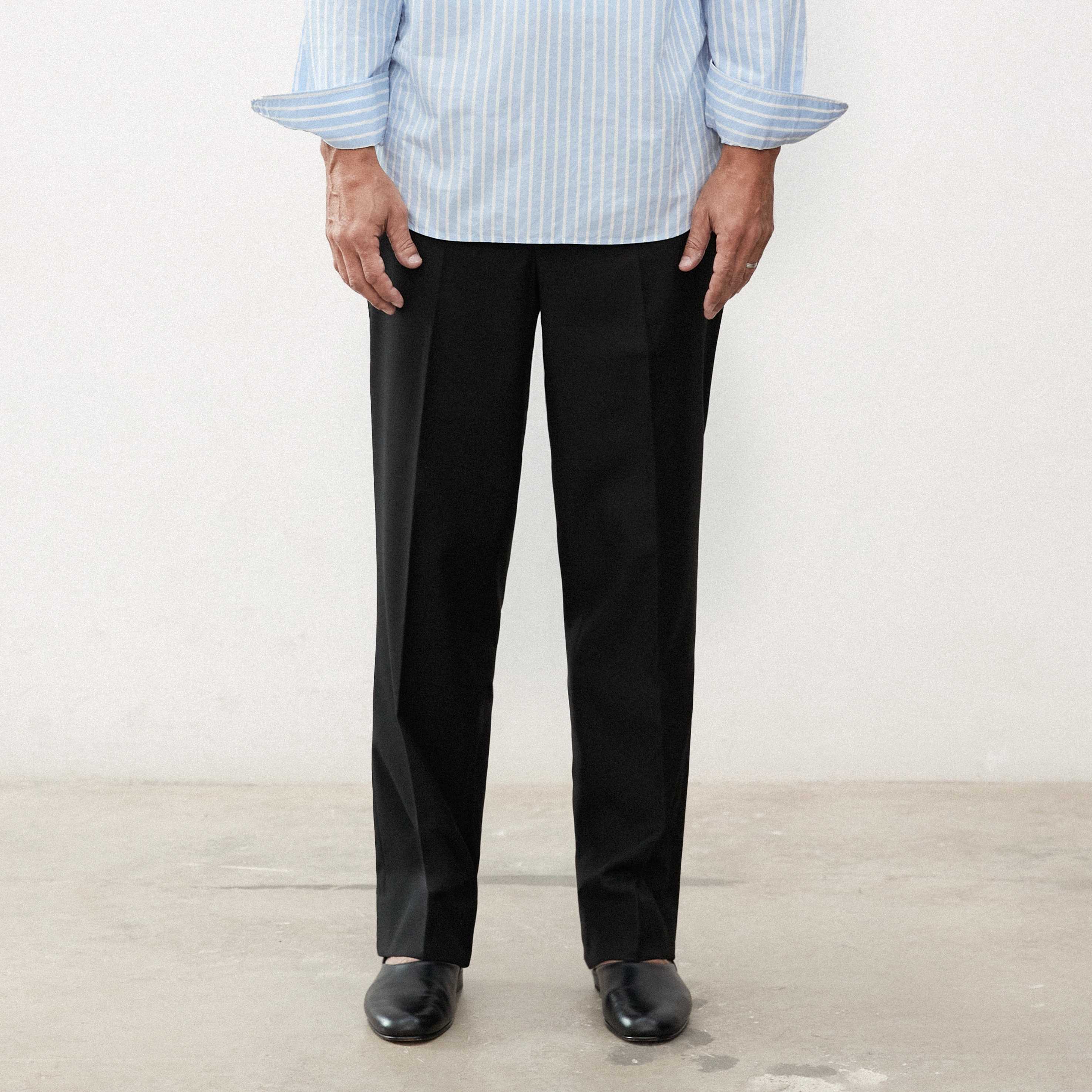 RENE Flat Front Pants - Black Wool