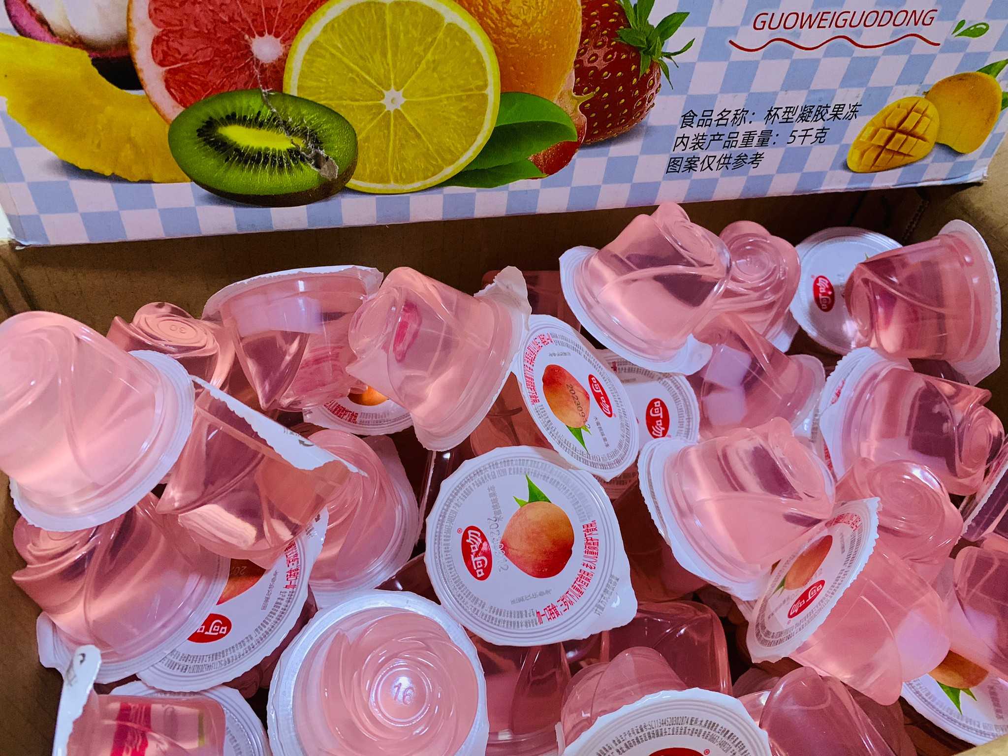 เยลลี่ รส พีช บุกรสผลไม้ 92-96 ชิ้น 1 ลัง ผสมวุ้นมะพร้าว เยลลี่ 5 kg. เยลลี่บุก แบบถ้วย