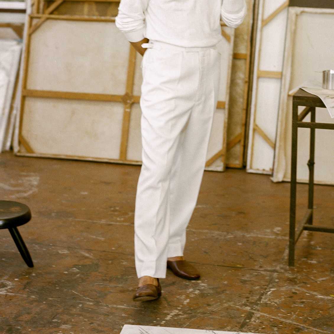 WESTERN Trousers - Ivory Cotton Garbadine