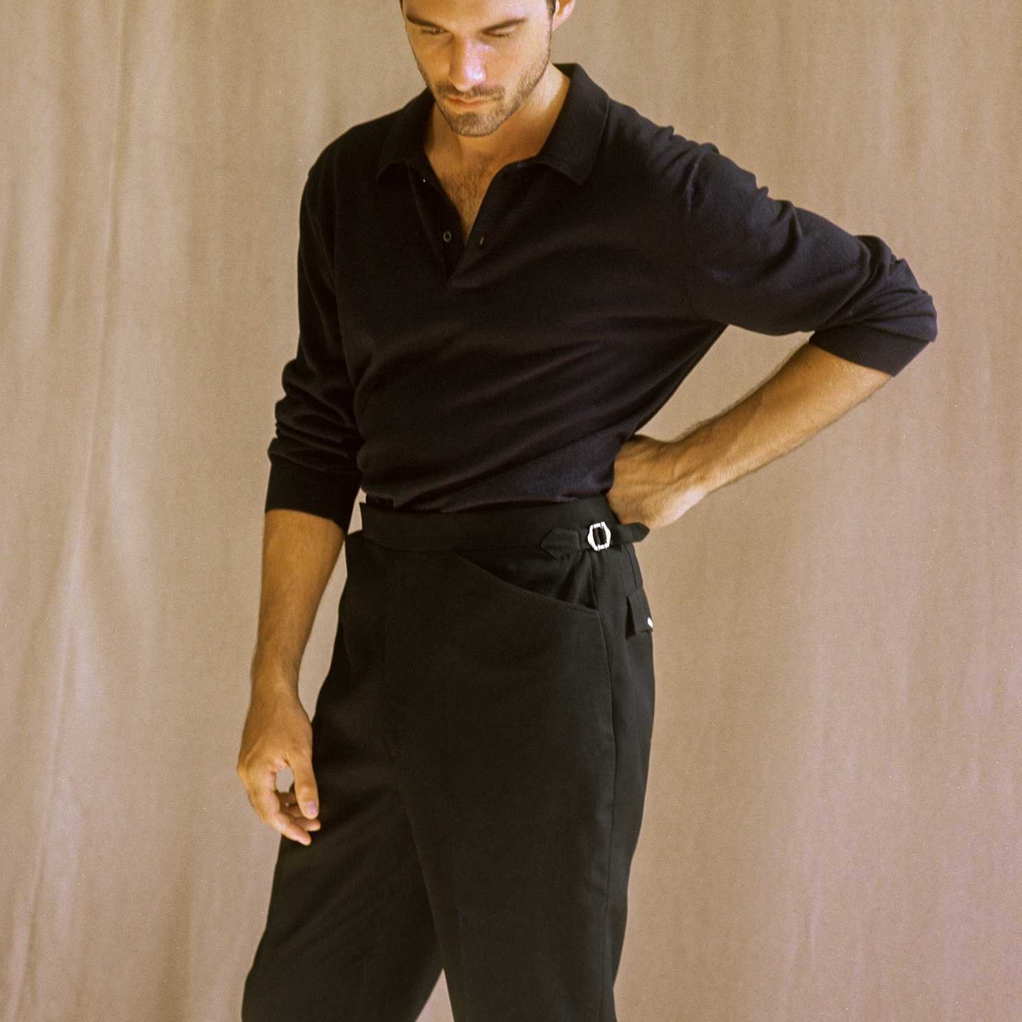 WESTERN Trousers - Black Cotton Garbadine