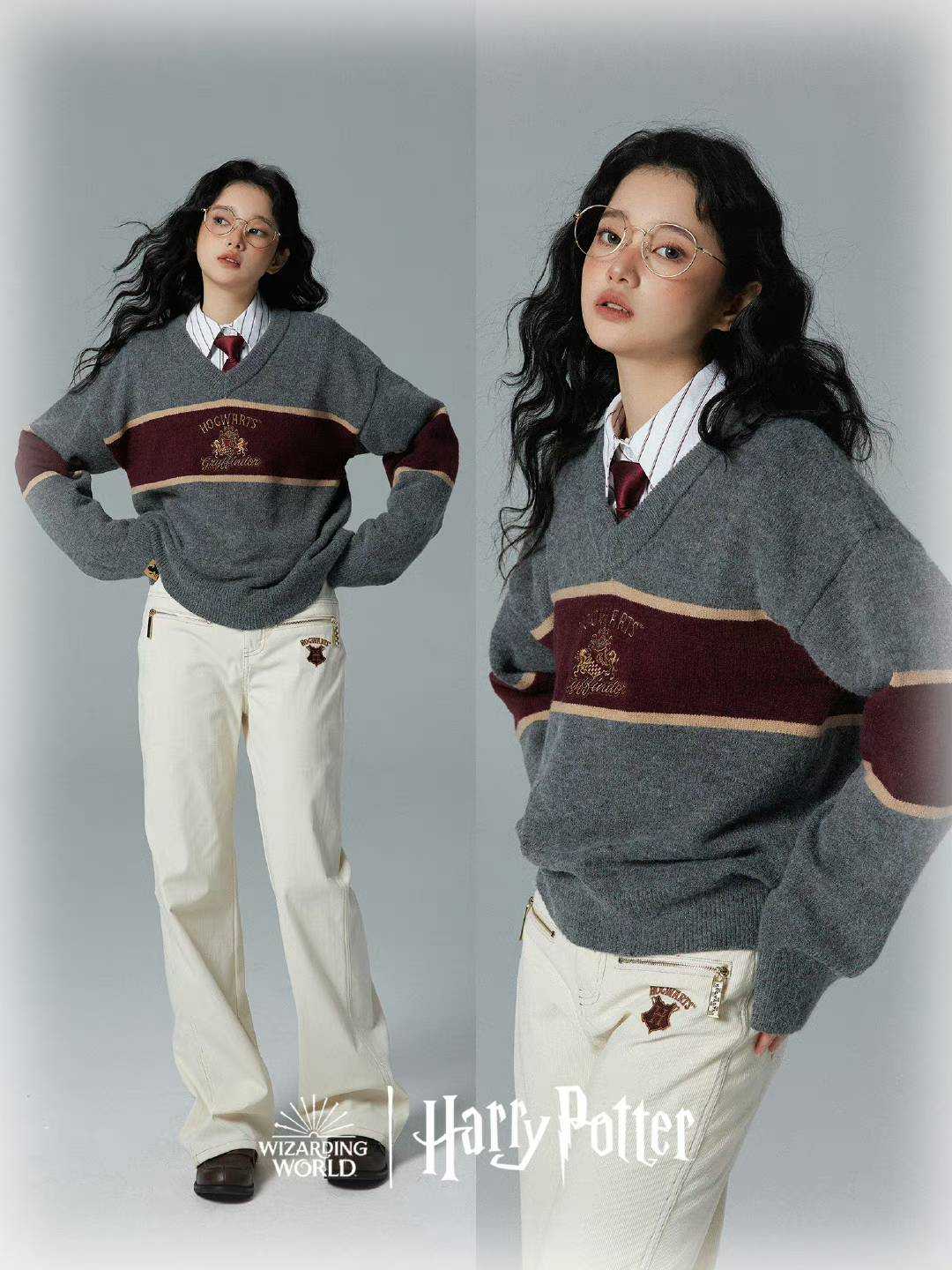 (พร้อมส่ง)Kyouko x Harry Potter เสื้อสเวตเตอร์คอวี ลายคาด แฮร์รี่พอตเตอร์