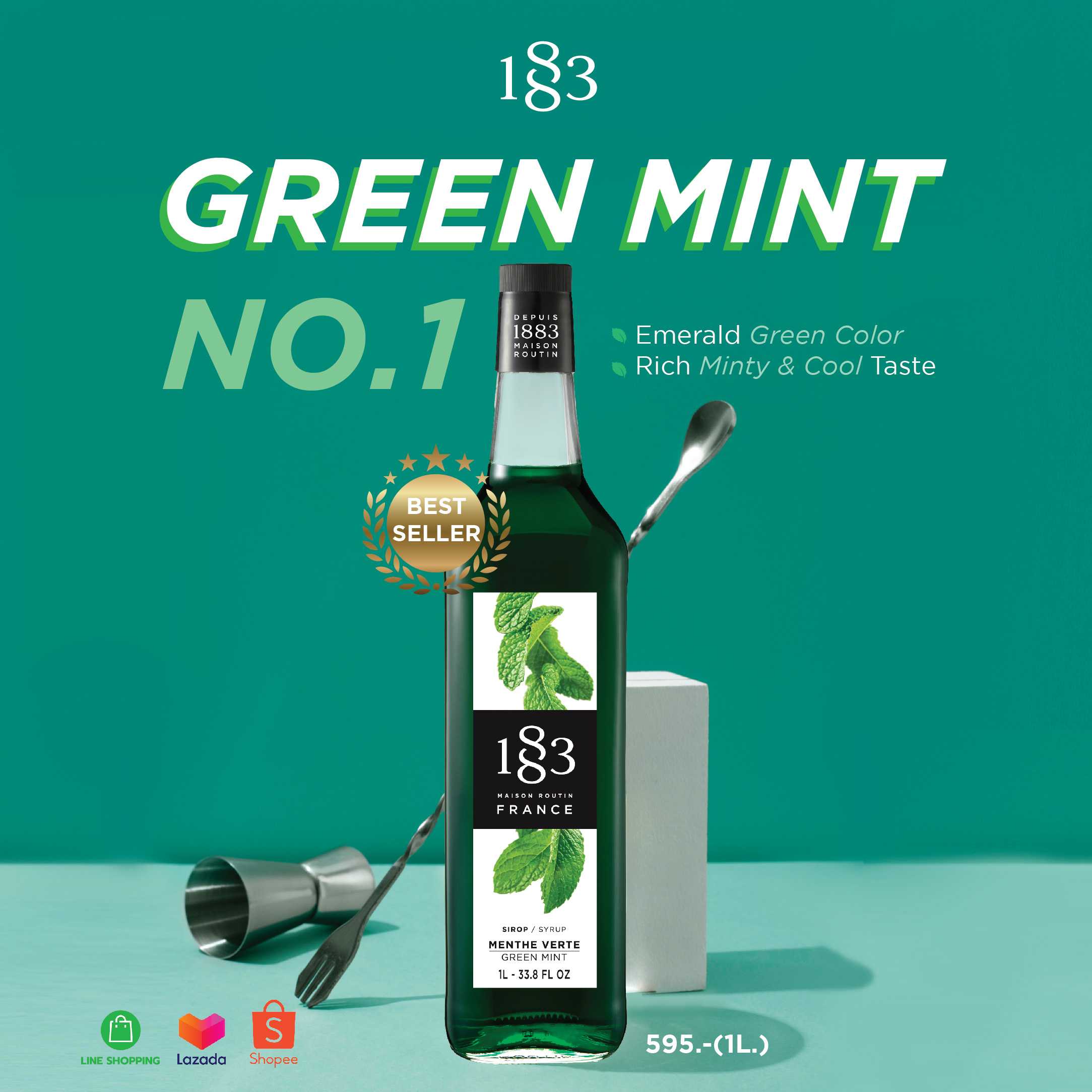 1883 GREEN MINT FLAVORED SYRUP 1000 ml.