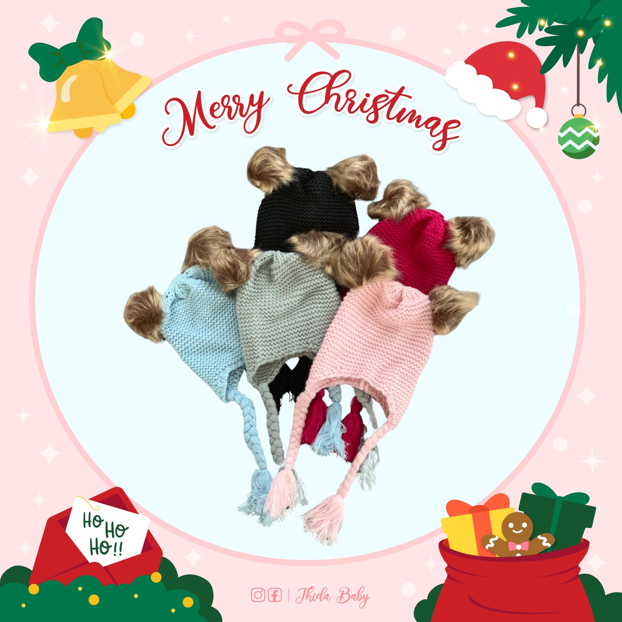 🐨 หมวกไหมพรมหูหมีผูกคาง 🐨