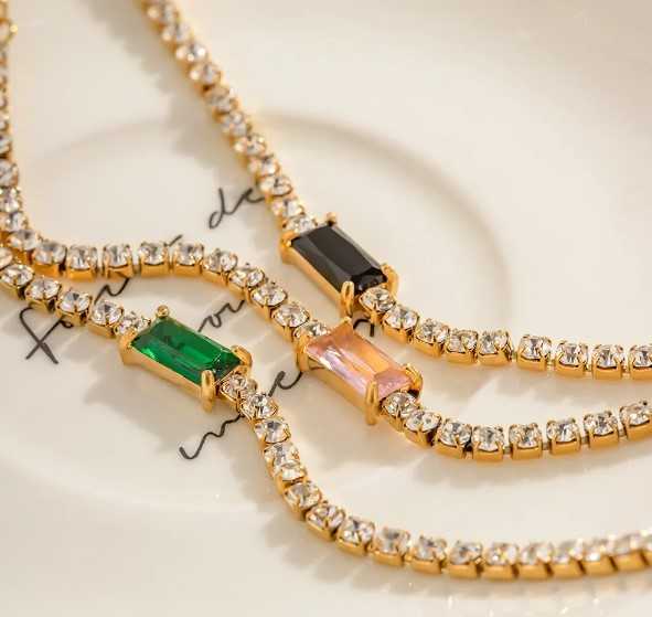 B009/S.Steel Gold Plated 18k สร้อยข้อมือแสตนเลส ชุบทอง 18k ประดับเพชร CZ และพลอย มี 3 สี