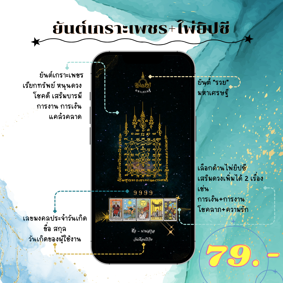 วอลเปเปอร์มือถือเสริมดวง ยันต์ไทย+ไพ่ยิปซี (ยันต์เกราะเพชร)