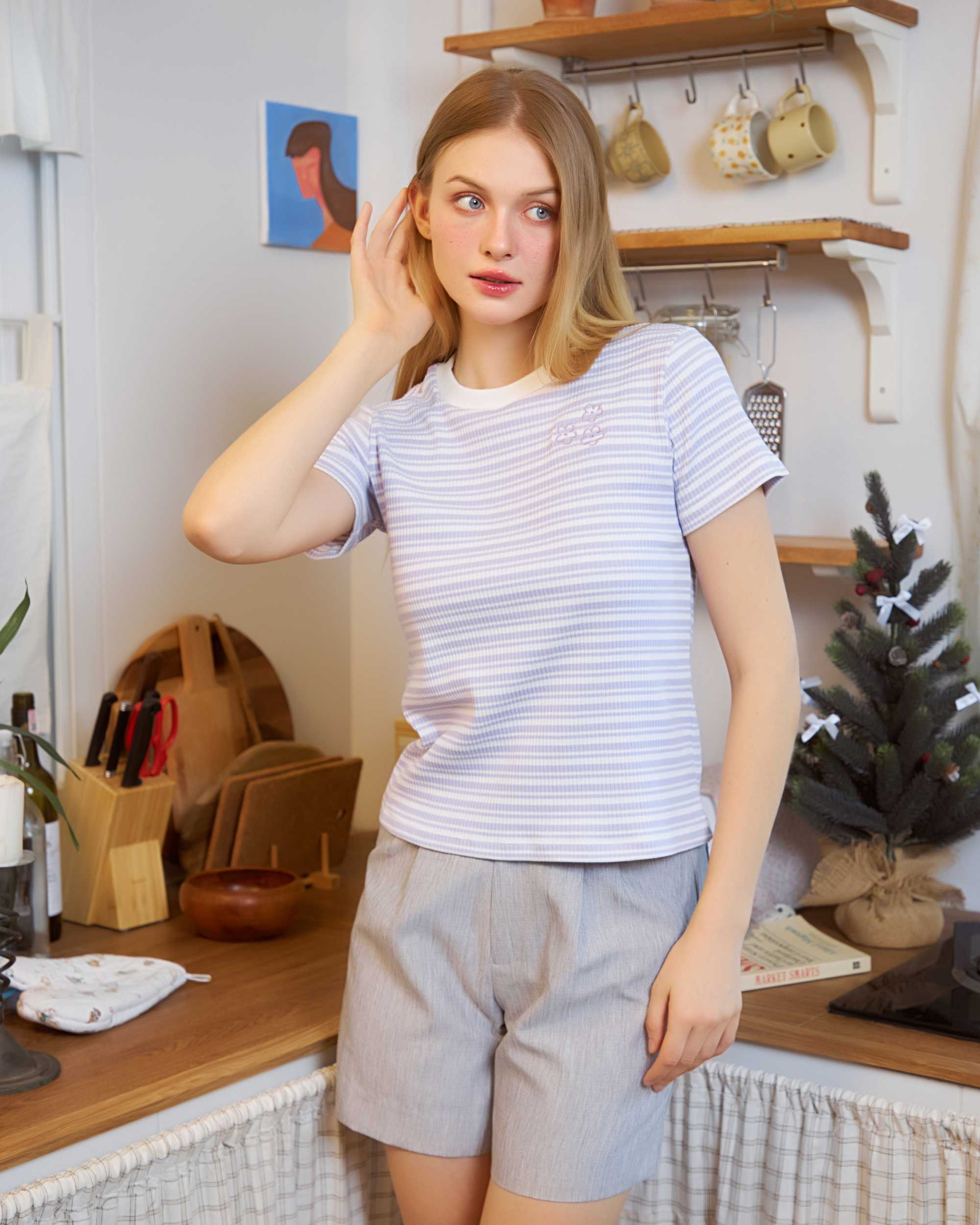 BIRUCHU JOYFUL TEE - Lavender Striped