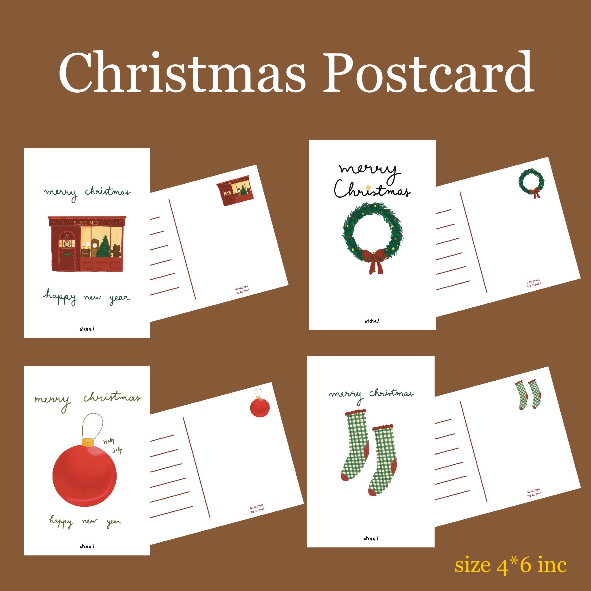 Atcha.l Christmas and New Year Postcard โปสการ์ดครอสต์มาส ปีใหม่