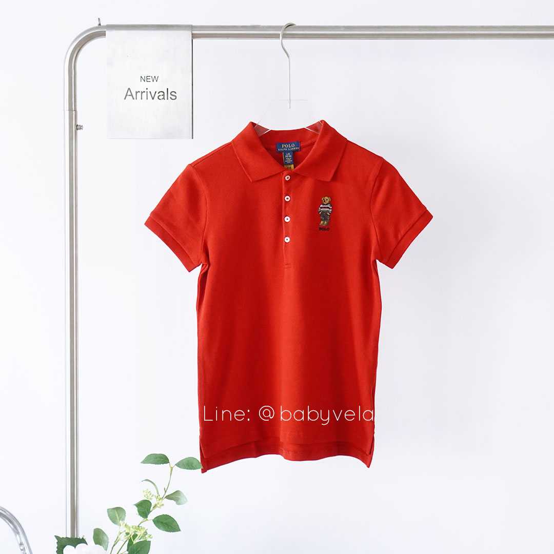Girls Polo Bear Stretch Mesh Polo Shirt (Madison Red)