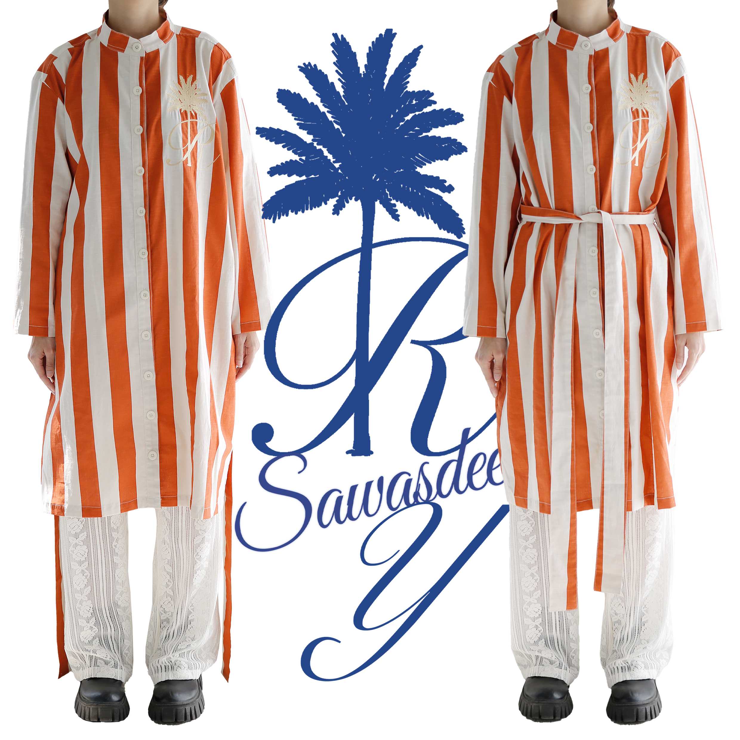 Rotsaniyom Mandarin collar striped shirt dress
