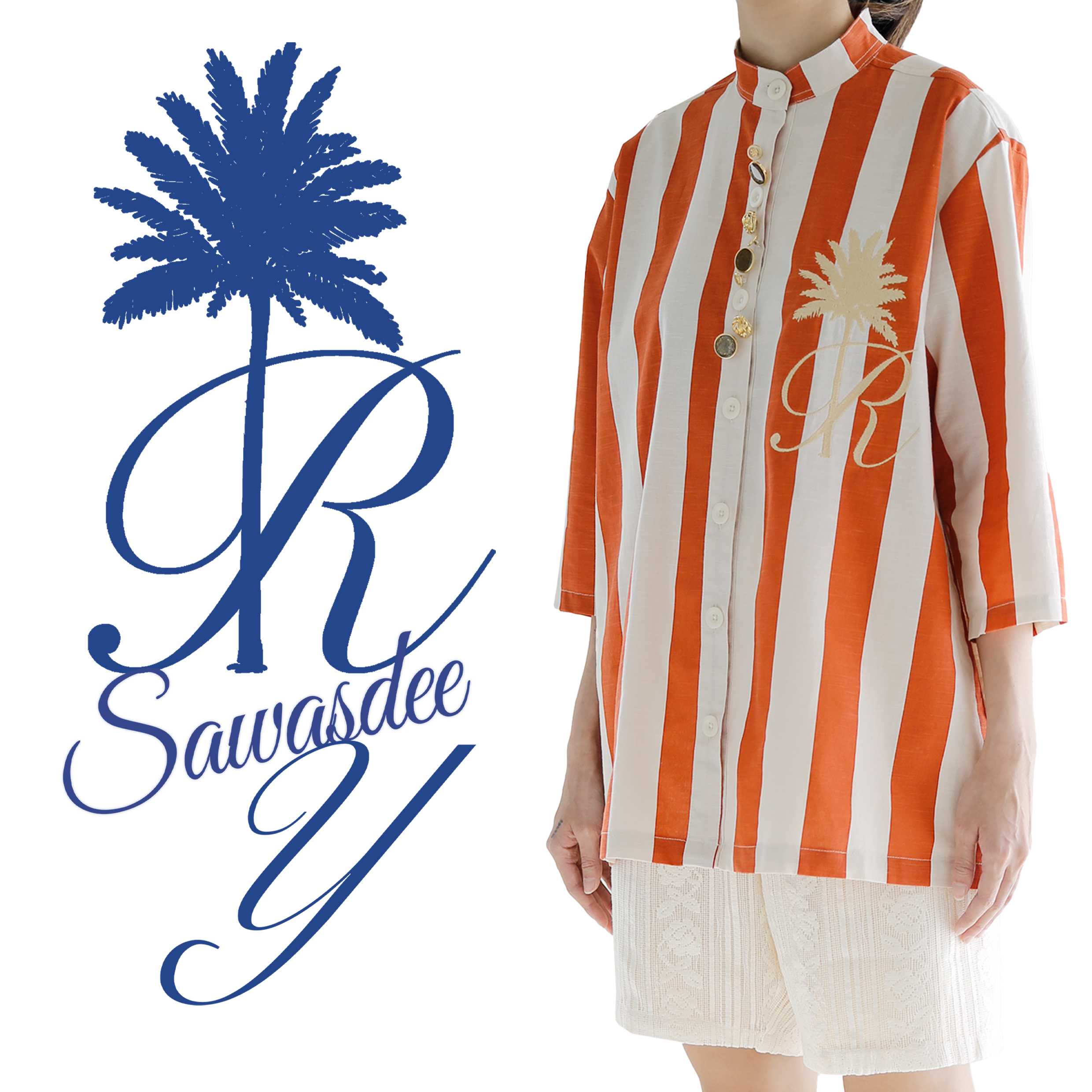 Rotsaniyom Mandarin collar striped shirt