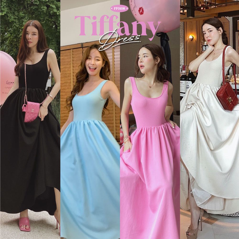 FLAT2112 FF0108 : TIFFANY DRESS เดรสยาว แขนกุด กระโปรงบานพริ้ว