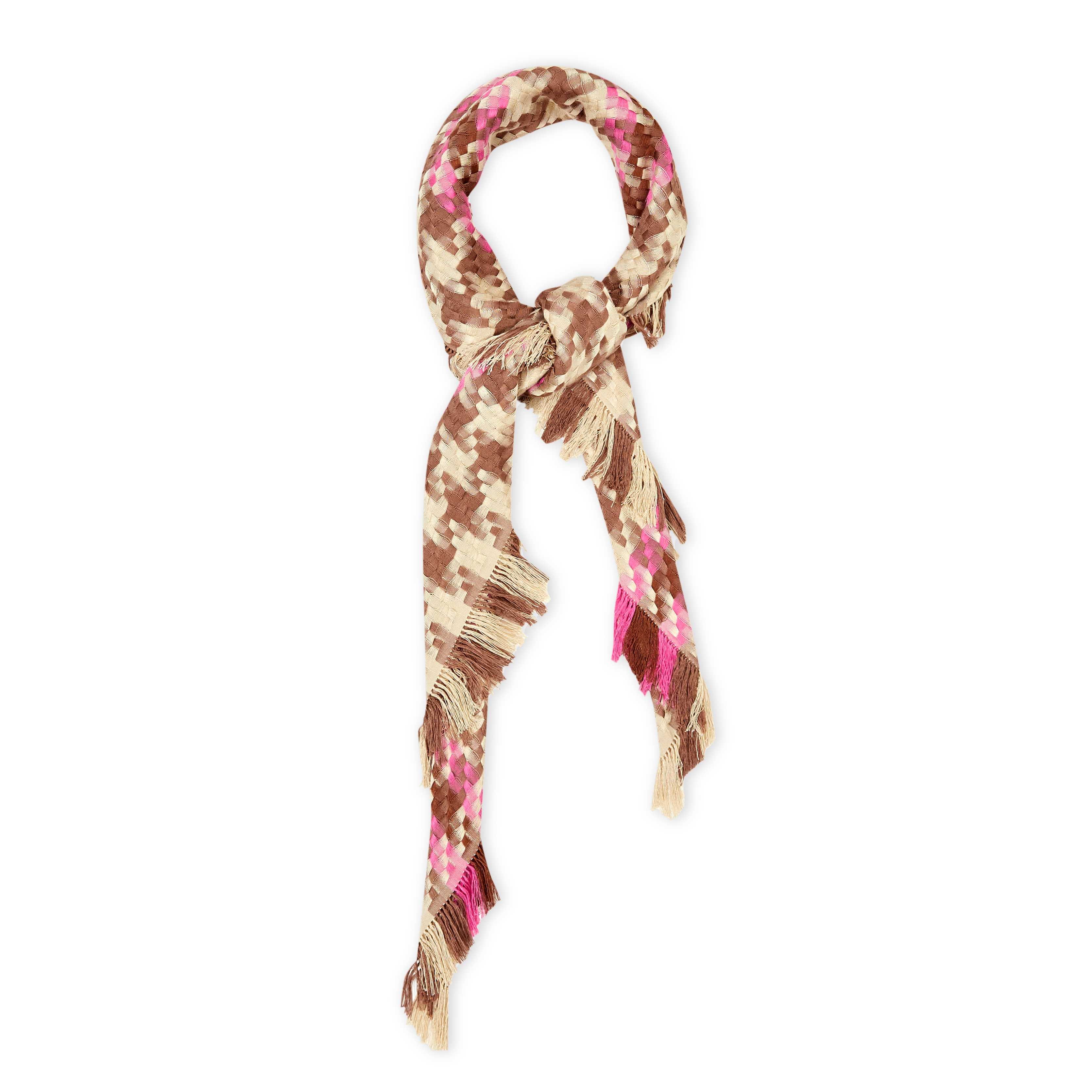ผ้าพันคอลาย AW23 GERAL HOUNDSTOOTH SQUARE FRAME BEIGE BROWN PINK