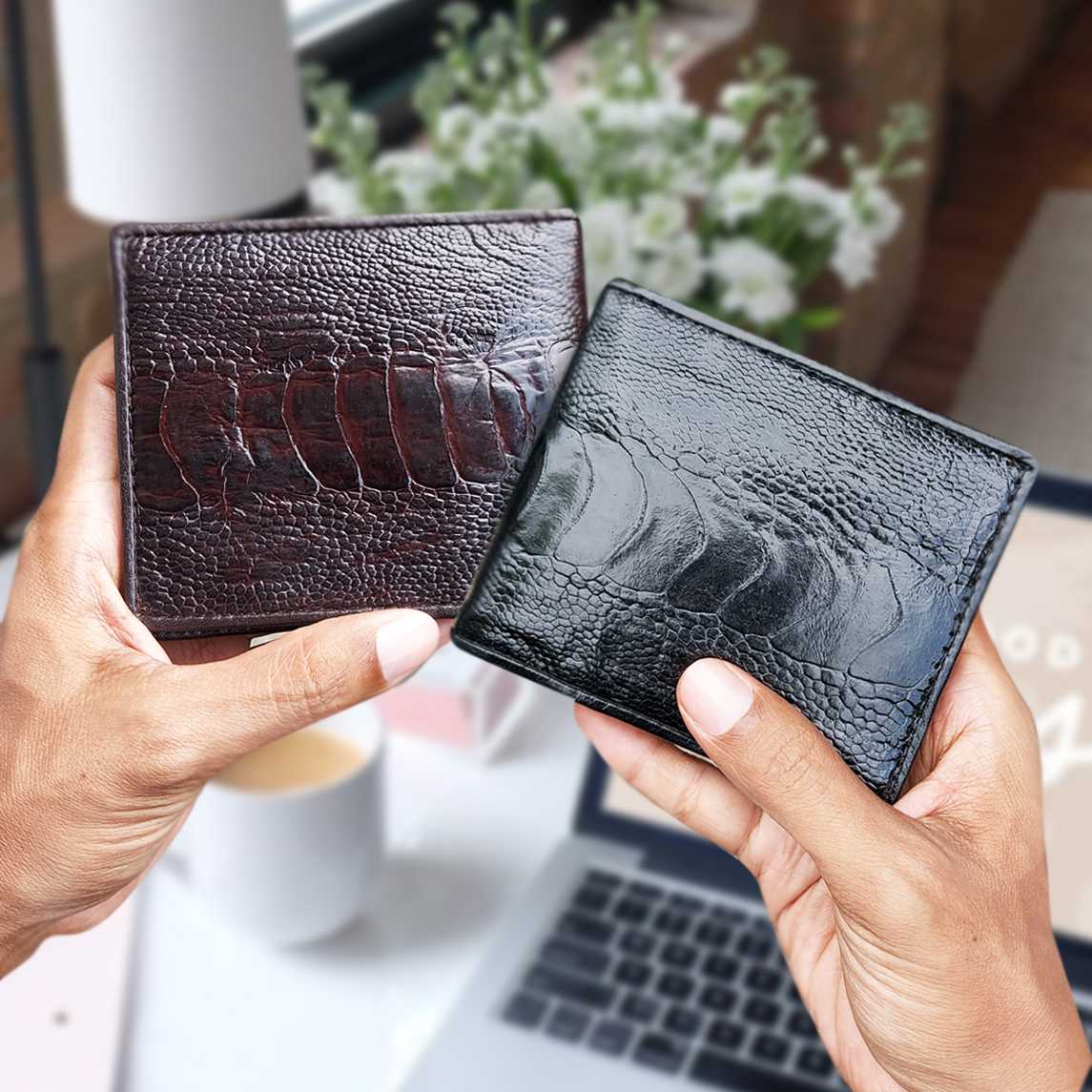 กระเป๋าสตางค์ หนังแข้งนกกระจอกเทศ Ostrich Leather หนังเอ็กโซติกเรียบหรู งานระดับพรีเมียม O59