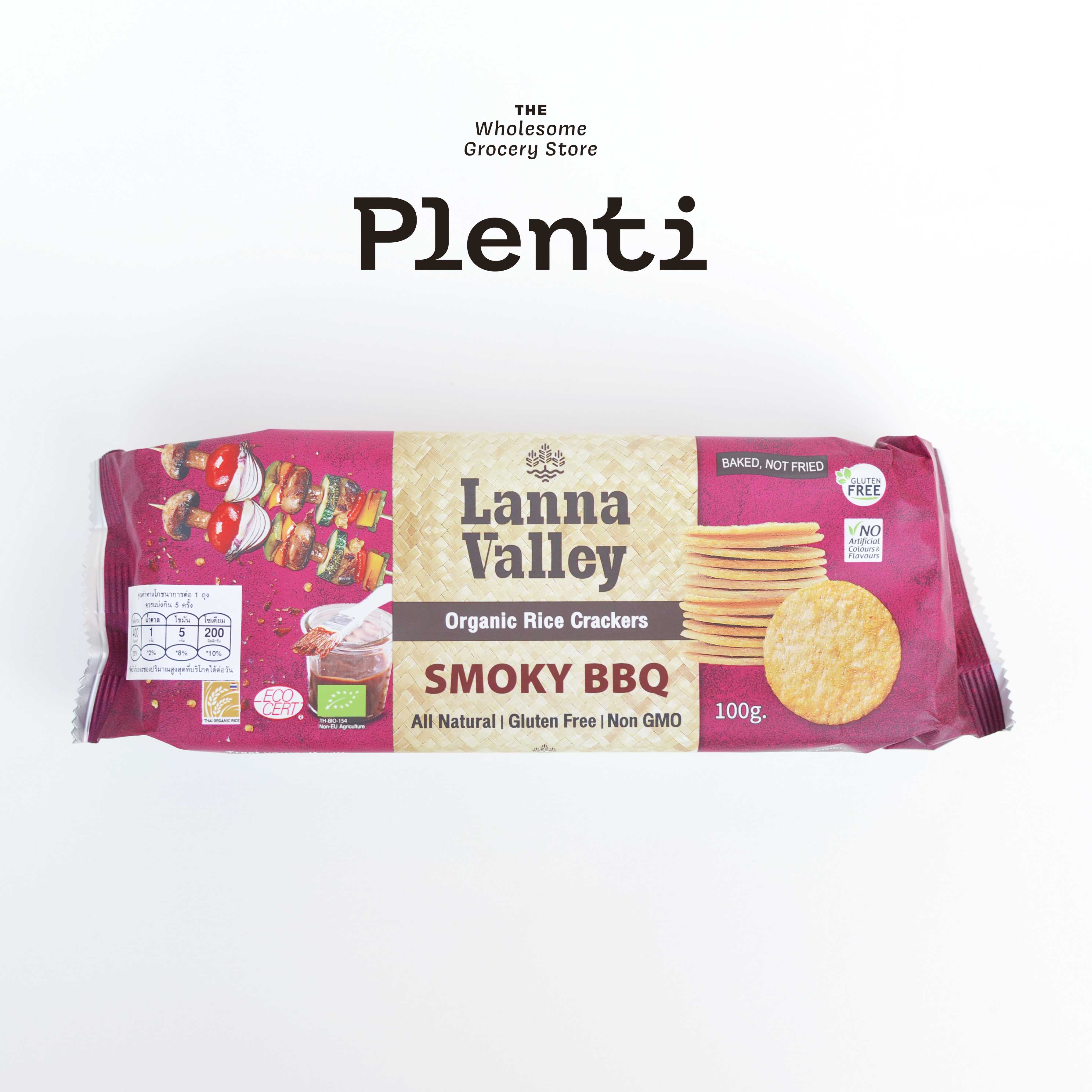 Smoky BBQ Toasted Rice Cracker Lanna Valley 100g.