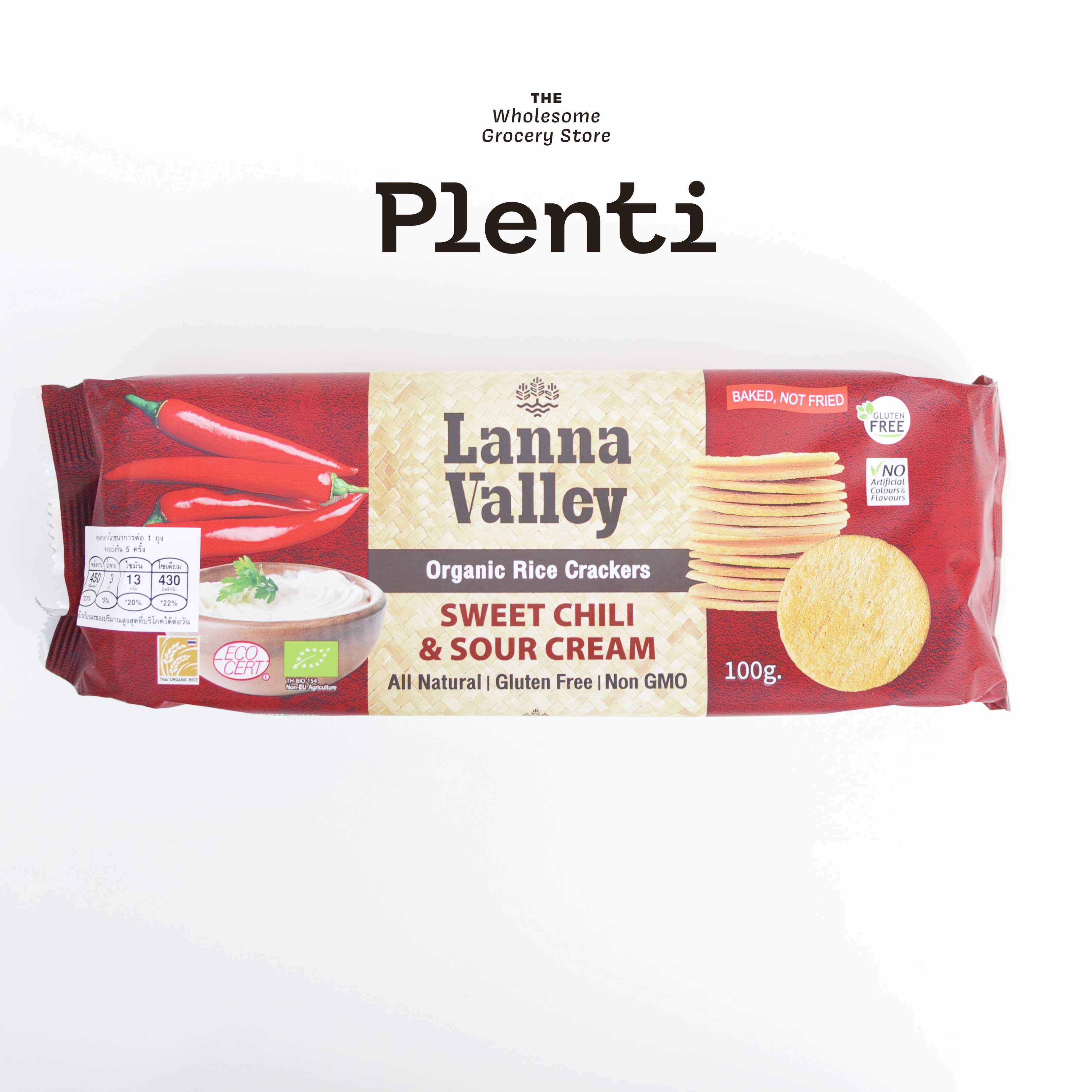 Sweet Chili and Sour Cream Toasted Rice Cracker Lanna Valley 100g.