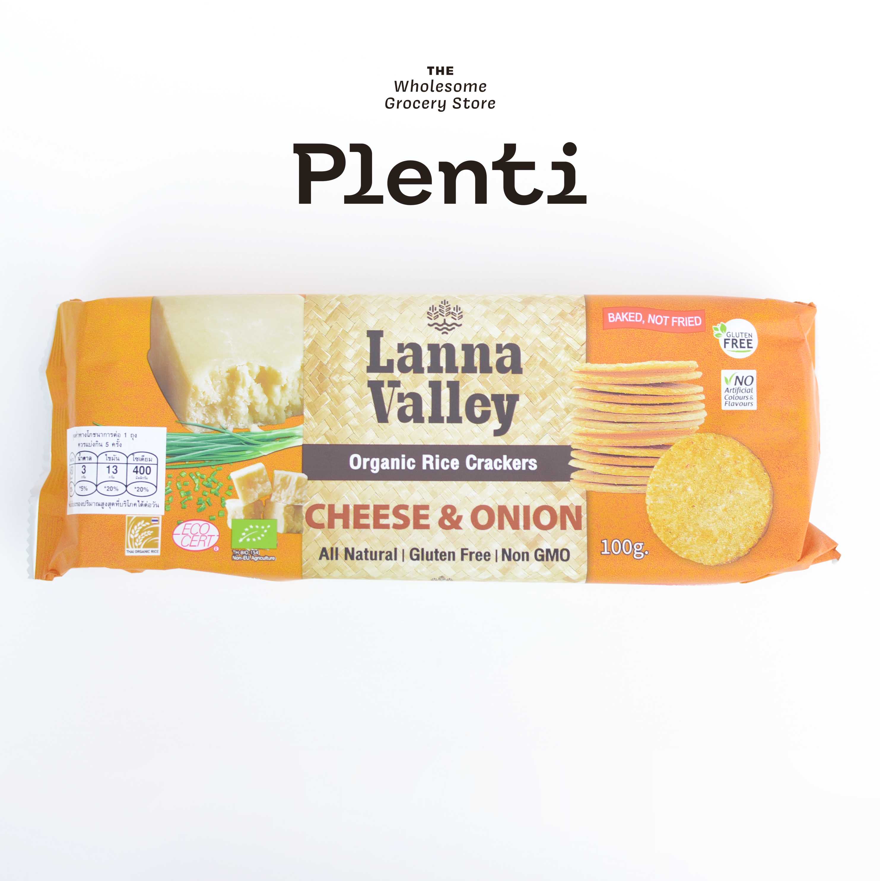 Vegan cheese and Onion Toasted Rice Cracker Lanna Valley 100g