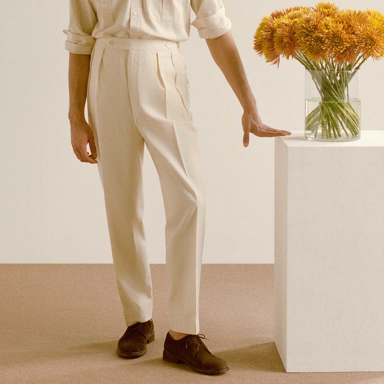 ITALIAN Double Pleat - Natural White Cotton