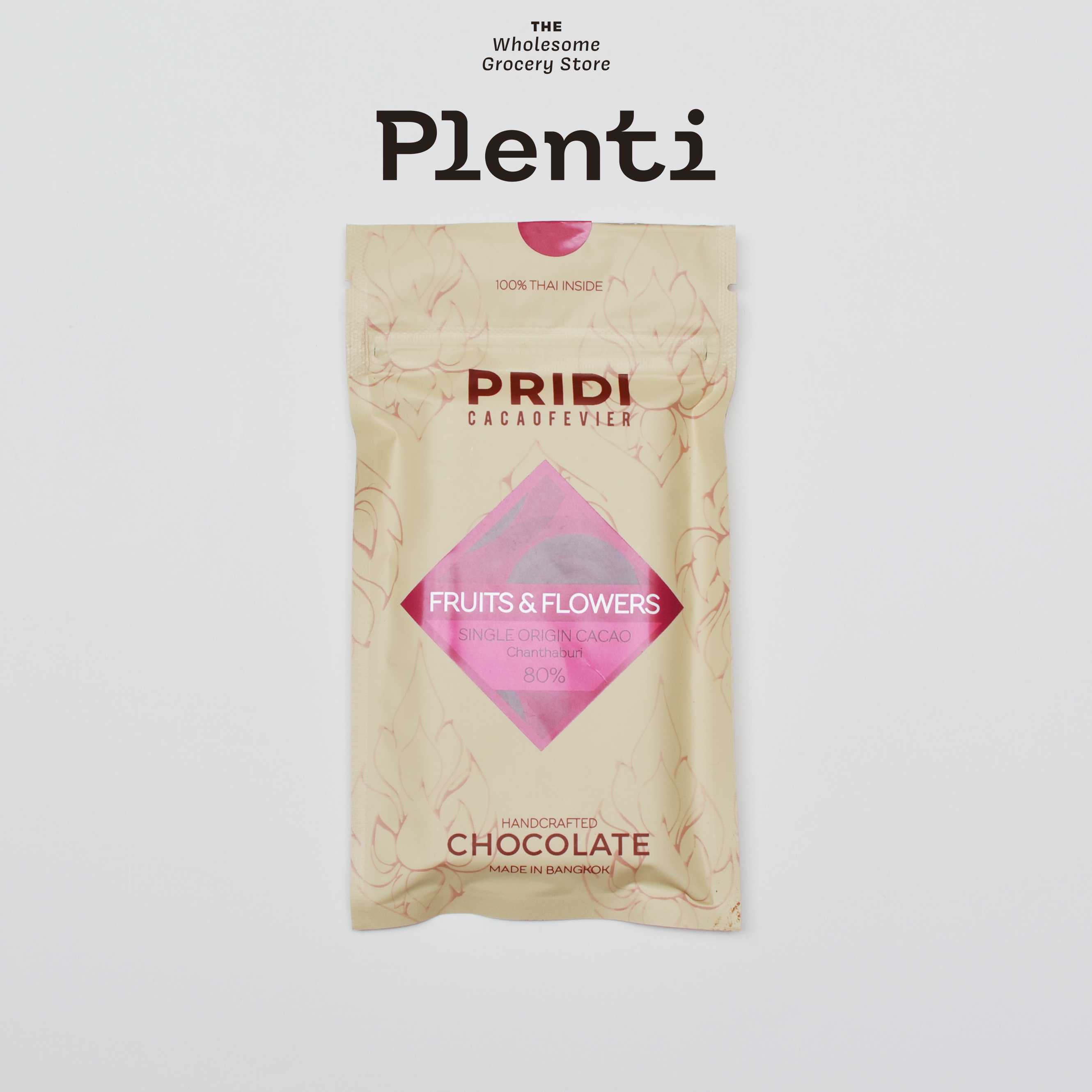 PRIDI Fruits and Flowers, 80% single origin Chanthaburi chocolate, 75g tablet