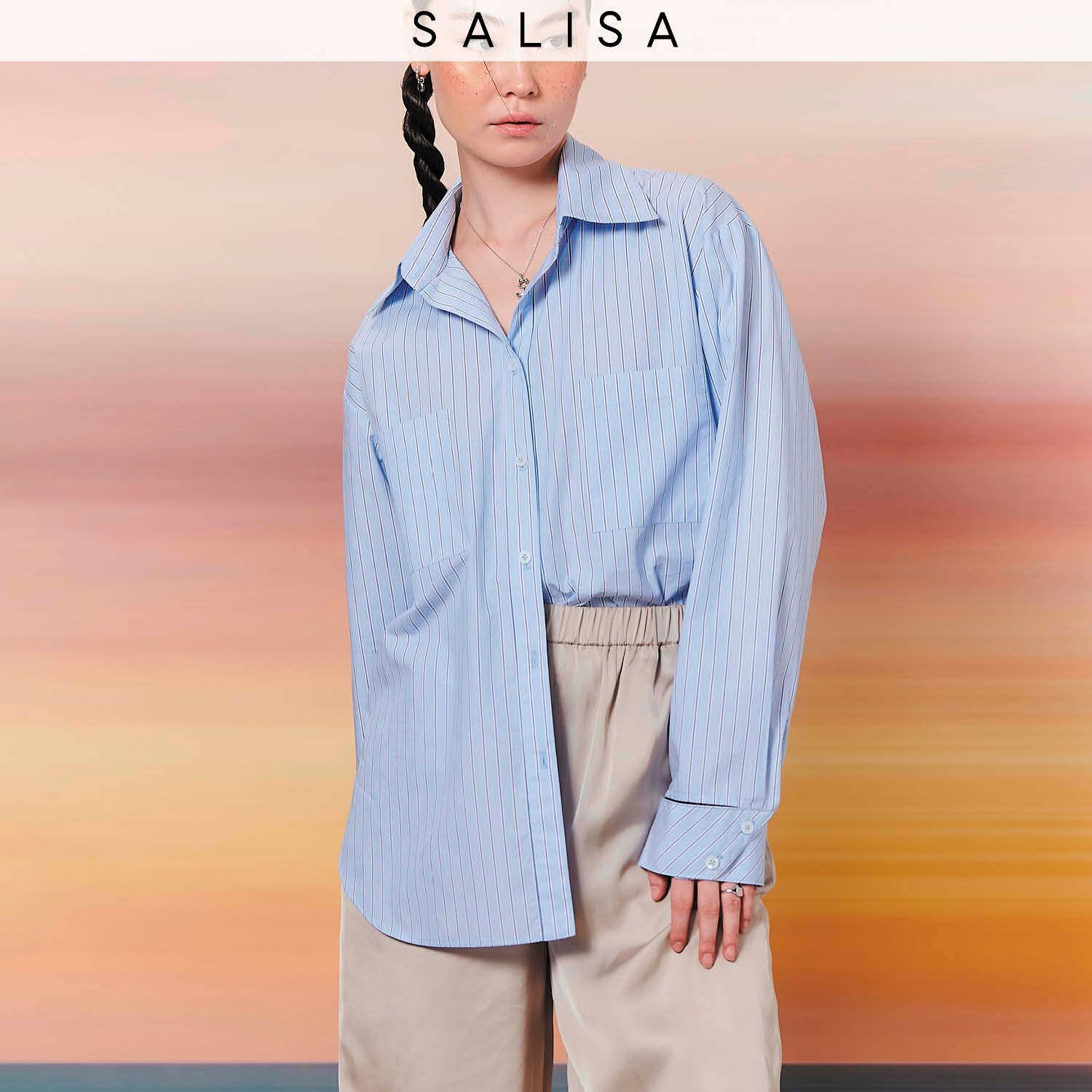 Oversized Boyfriend SHIRT Striped Blue