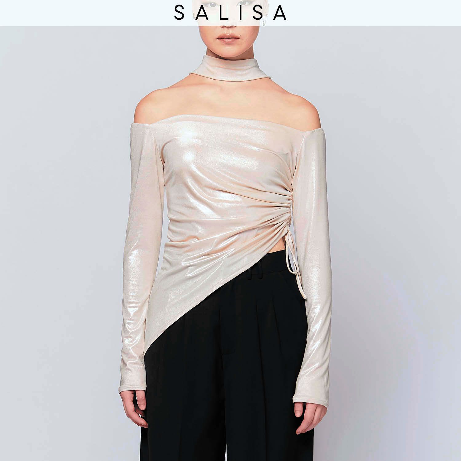 OFF THE SHOULDER RUCHED Glitter / Shiny White Wine