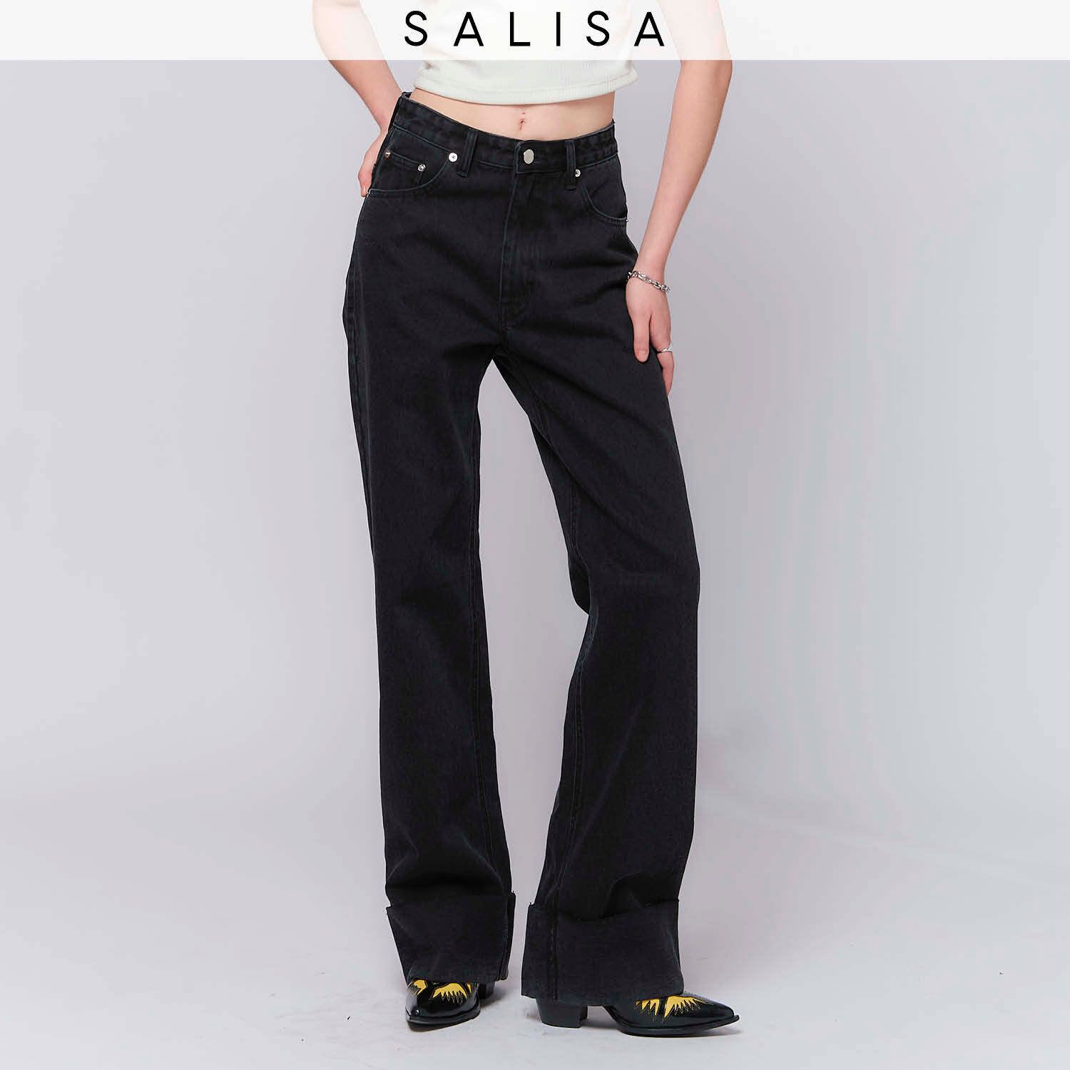JEANS CUFF Mid-Rise Waist Bleach Black