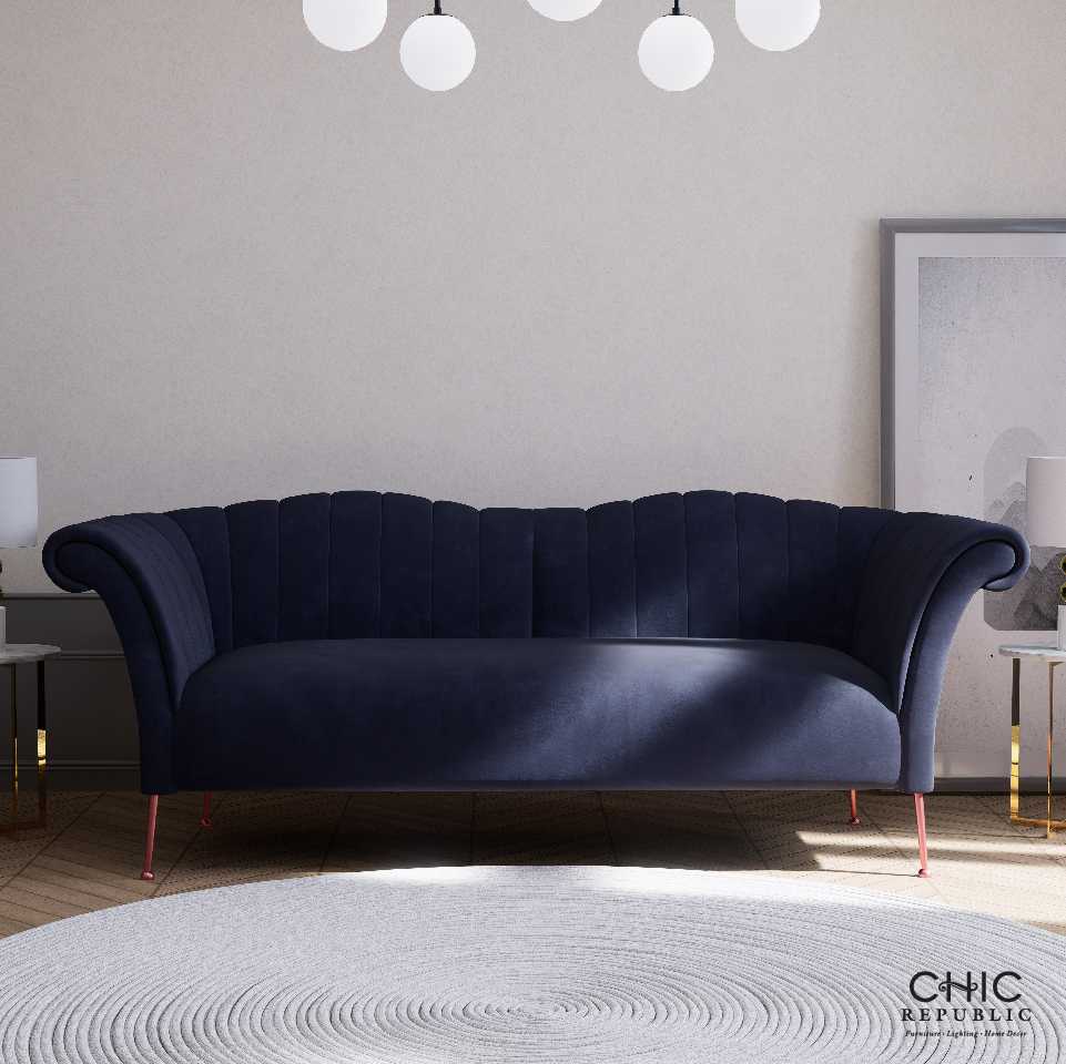 Chic Republic ROLANDA/3,โซฟา 3 ที่นั่ง - สีครีม , น้ำเงินเข้ม