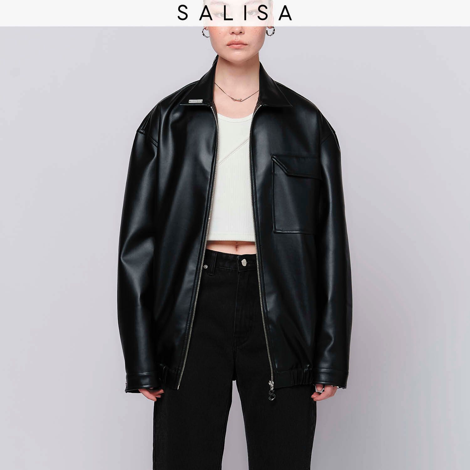 Oversized BOMBER JACKET Black Vegan Leather