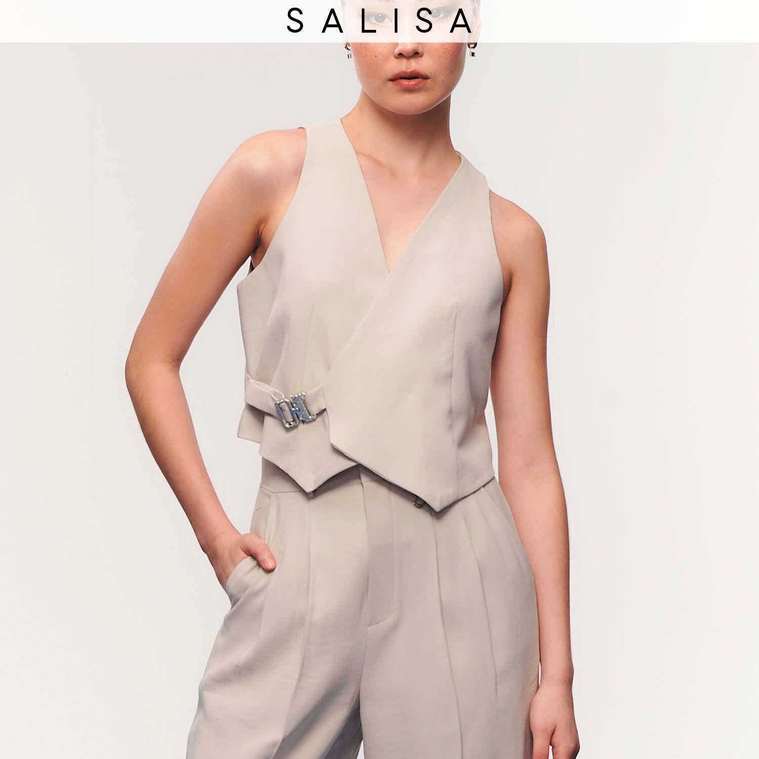 VEST Cropped Top Light Grey (adjustable buckle strap)