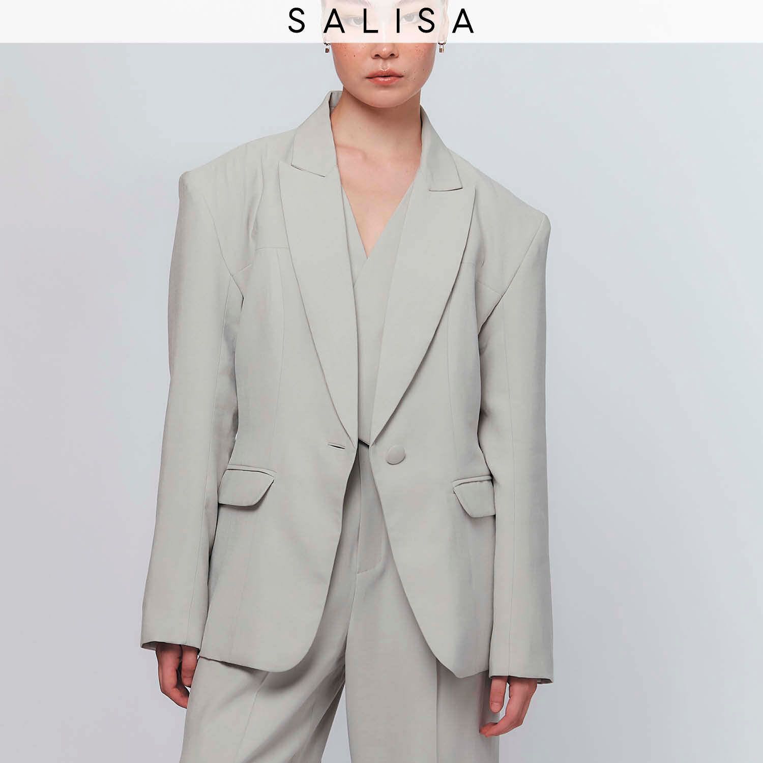 BLAZER FW23 Overstated Shoulders, Body Slim-Fit Light Grey