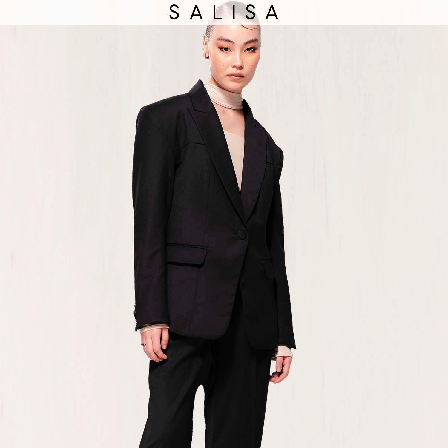 BLAZER FW23 Overstated Shoulders, Body Slim-Fit Black