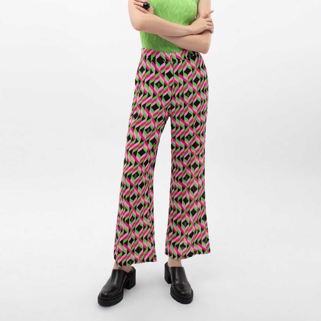 กางเกงขากว้างลายเรขาคณิต | Geometric Print Wide Leg Trousers | 06095